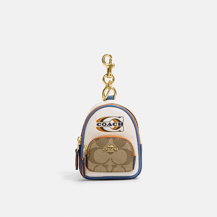 New Coach Mini Court Backpack Bag Charm in Colorblock/ Leather