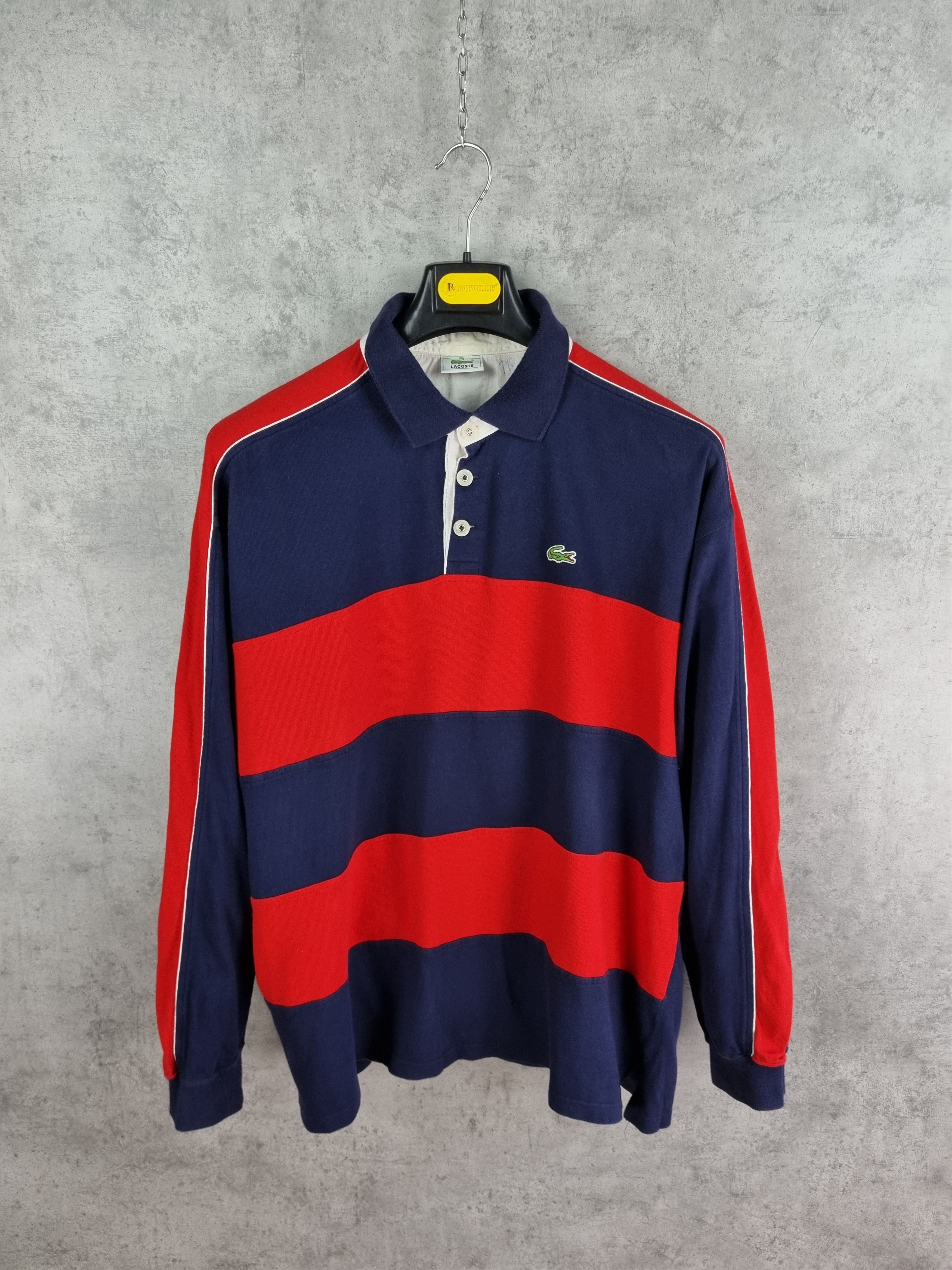 image of 90's Lacoste Rugby Stripes Collared Sweater, Men's (Size 2XL)