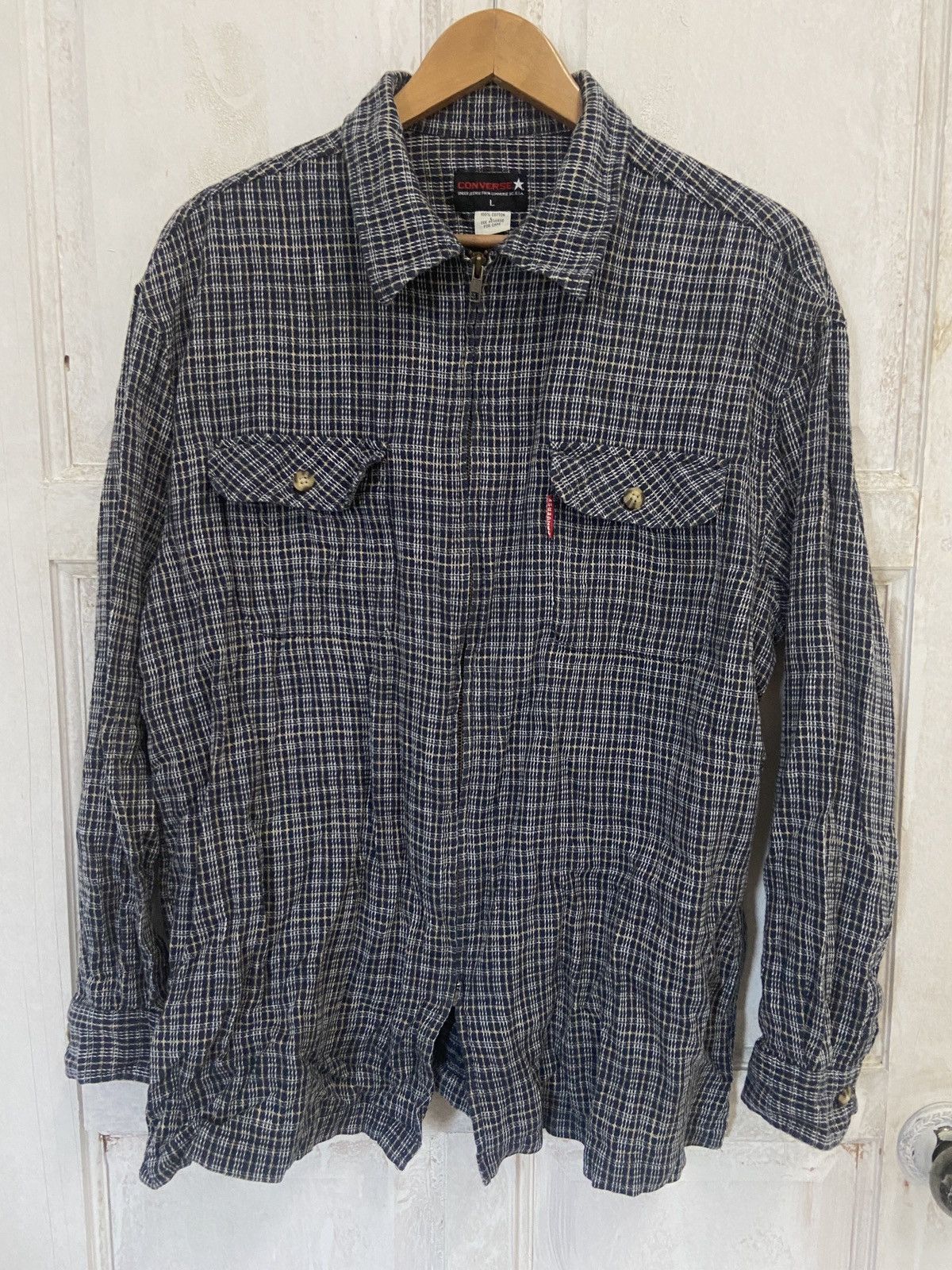 Converse Vintage Converse Zip Up Checkered Flannel Size US L / EU 52-54 / 3 - 1 Thumbnail