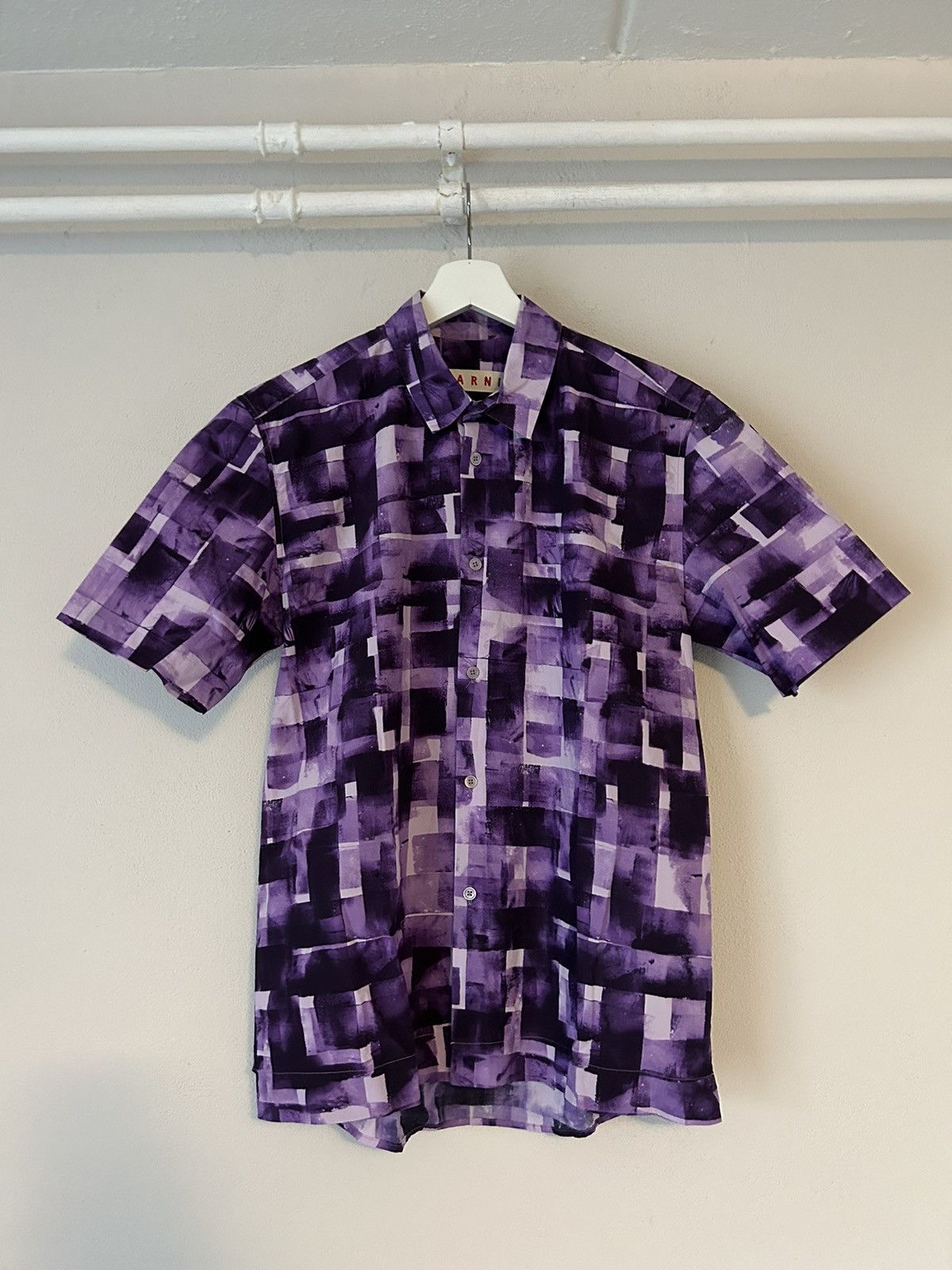 image of Marni Purple Abstract Print Shirt, Men's (Size Small)