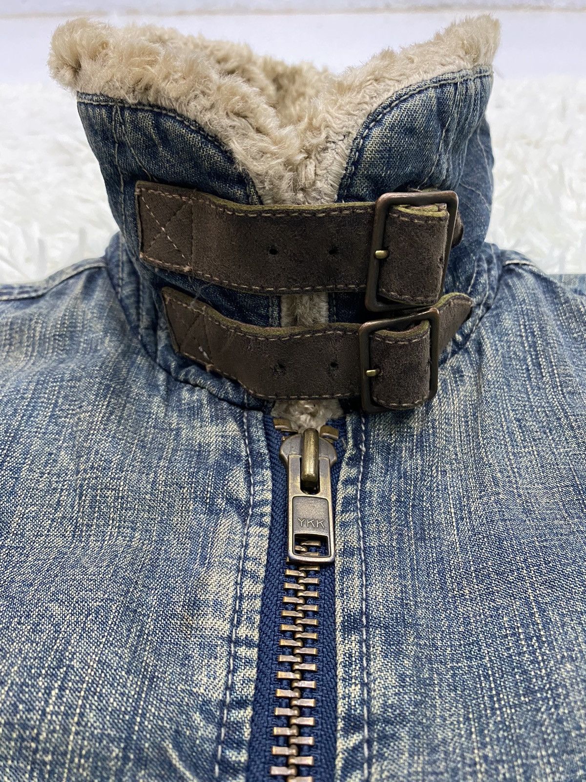 Japanese Brand × Johnbull Johnbull Distressed Sherpa Lined Denim Jacket Size US S / EU 44-46 / 1 - 5 Thumbnail