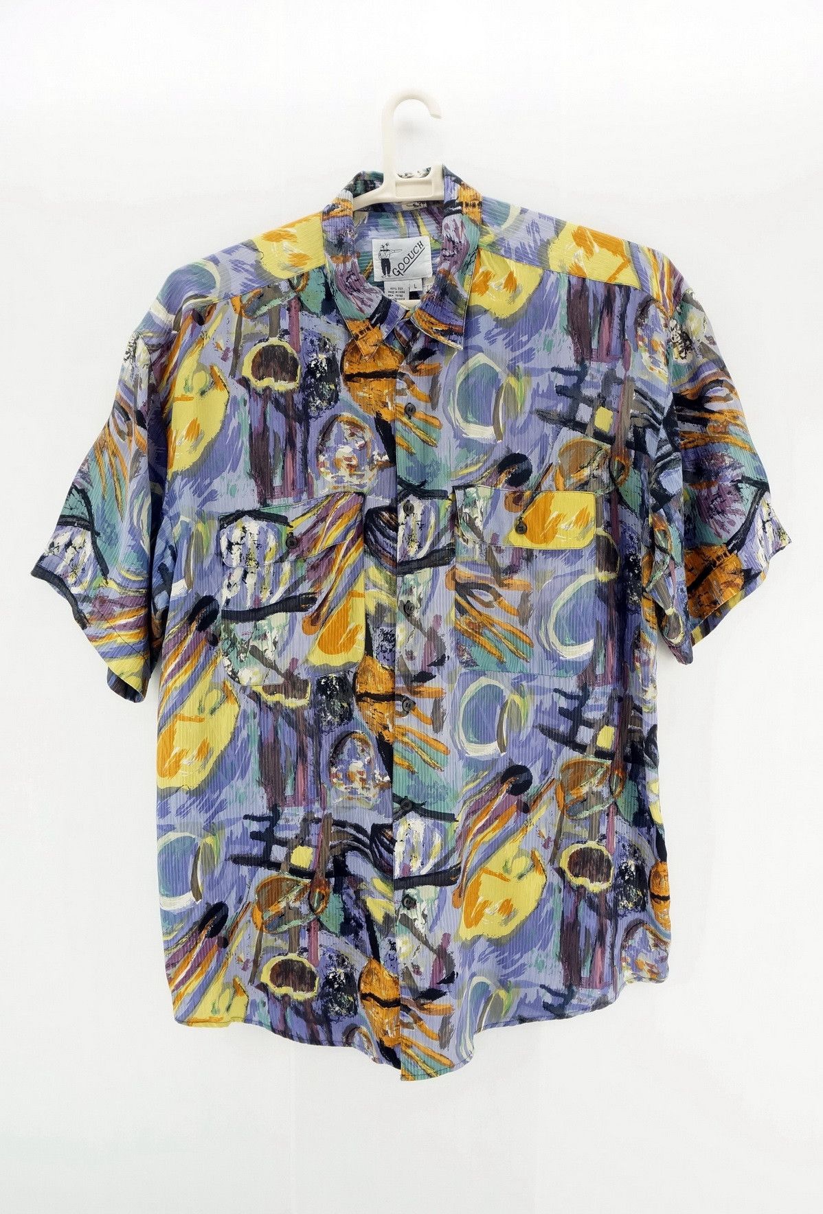 Vintage Vintage 90's GOOUCH Hawaiian Mens Abstract Silk Shirt Size US L / EU 52-54 / 3 - 1 Thumbnail
