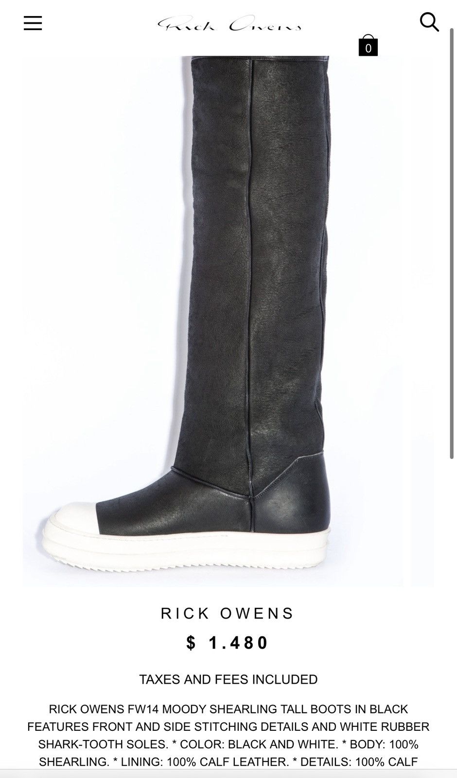 Rick Owens RICK OWENS FW14 MOODY SHEARLING TALL BOOTS Size US 7 / IT 37 - 11 Thumbnail