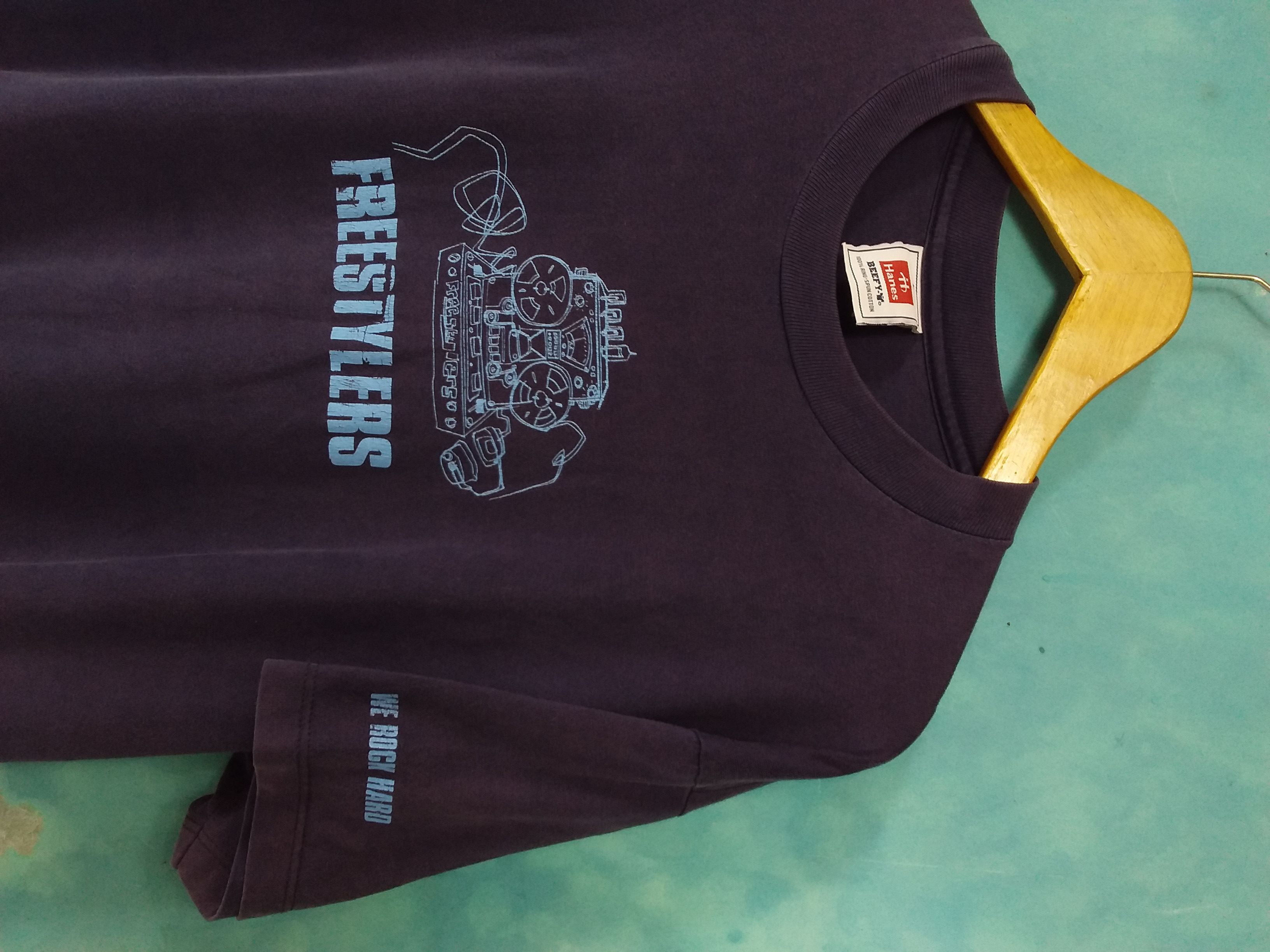 image of Vintage 90's Freestylers We Rock Hard Promo Album T Shirt in Blue/Navy, Men's (Size Large)