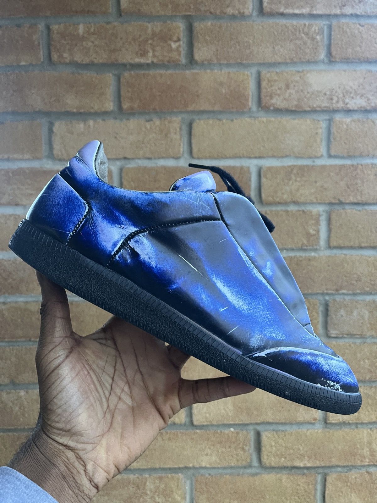 Baskets Maison Margiela Future En Cuir Craquelé Bleu - Taille 43 (US 10) - Occasion - Modèle Décontracté