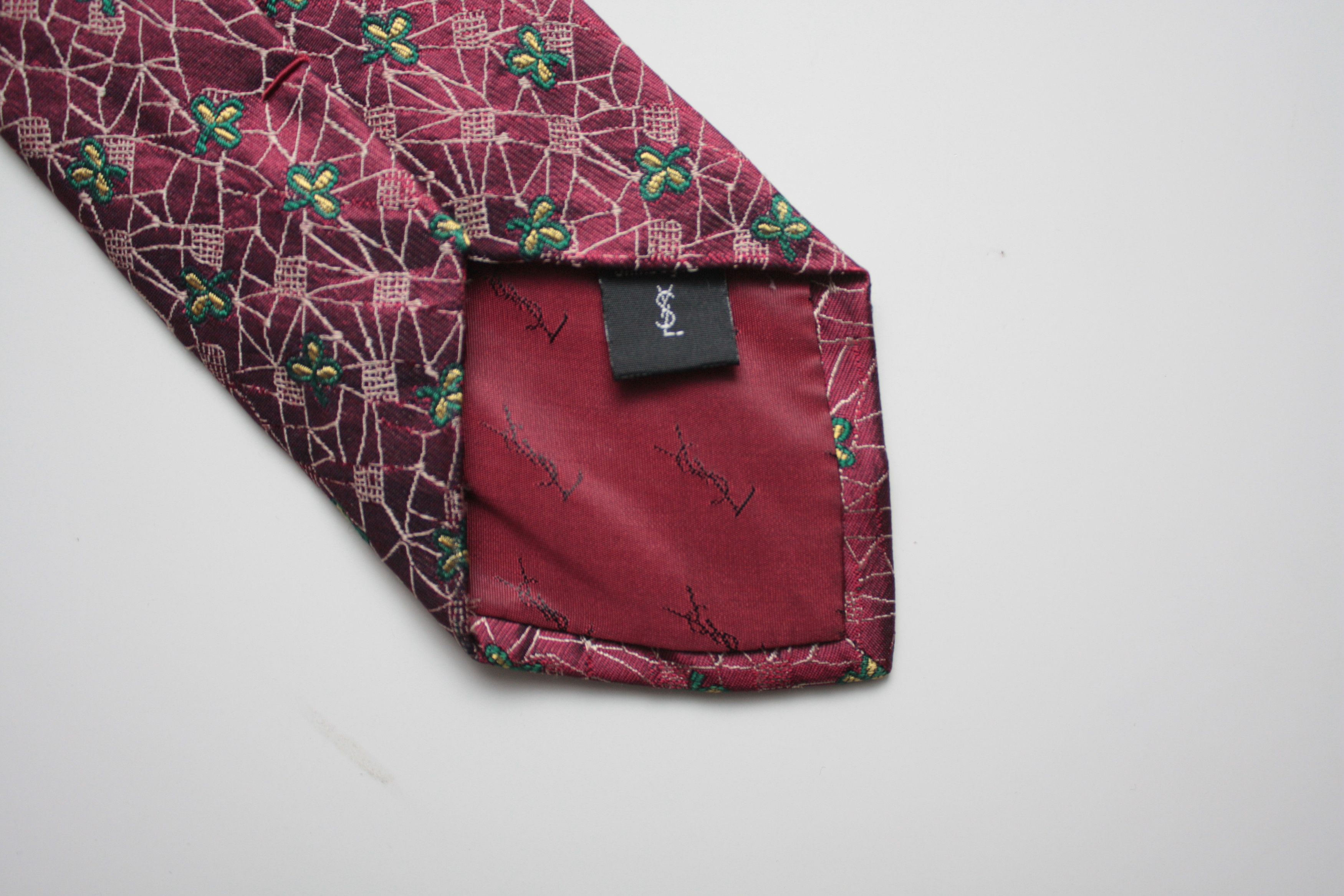 Vintage Yves Saint Laurent Burgundy Floral Silk Tie Vintage Size ONE SIZE - 3 Thumbnail