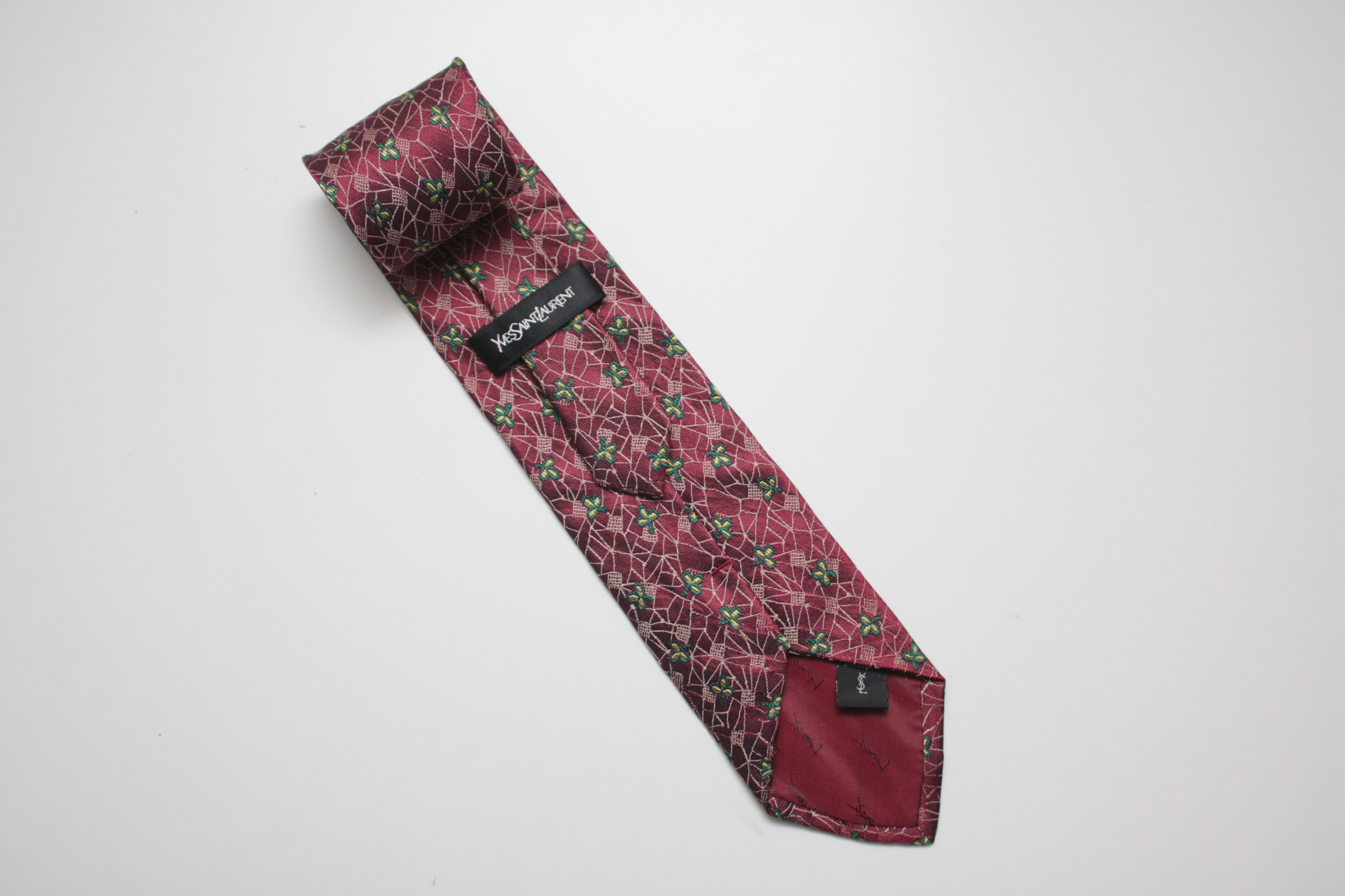 Vintage Yves Saint Laurent Burgundy Floral Silk Tie Vintage Size ONE SIZE - 1 Thumbnail