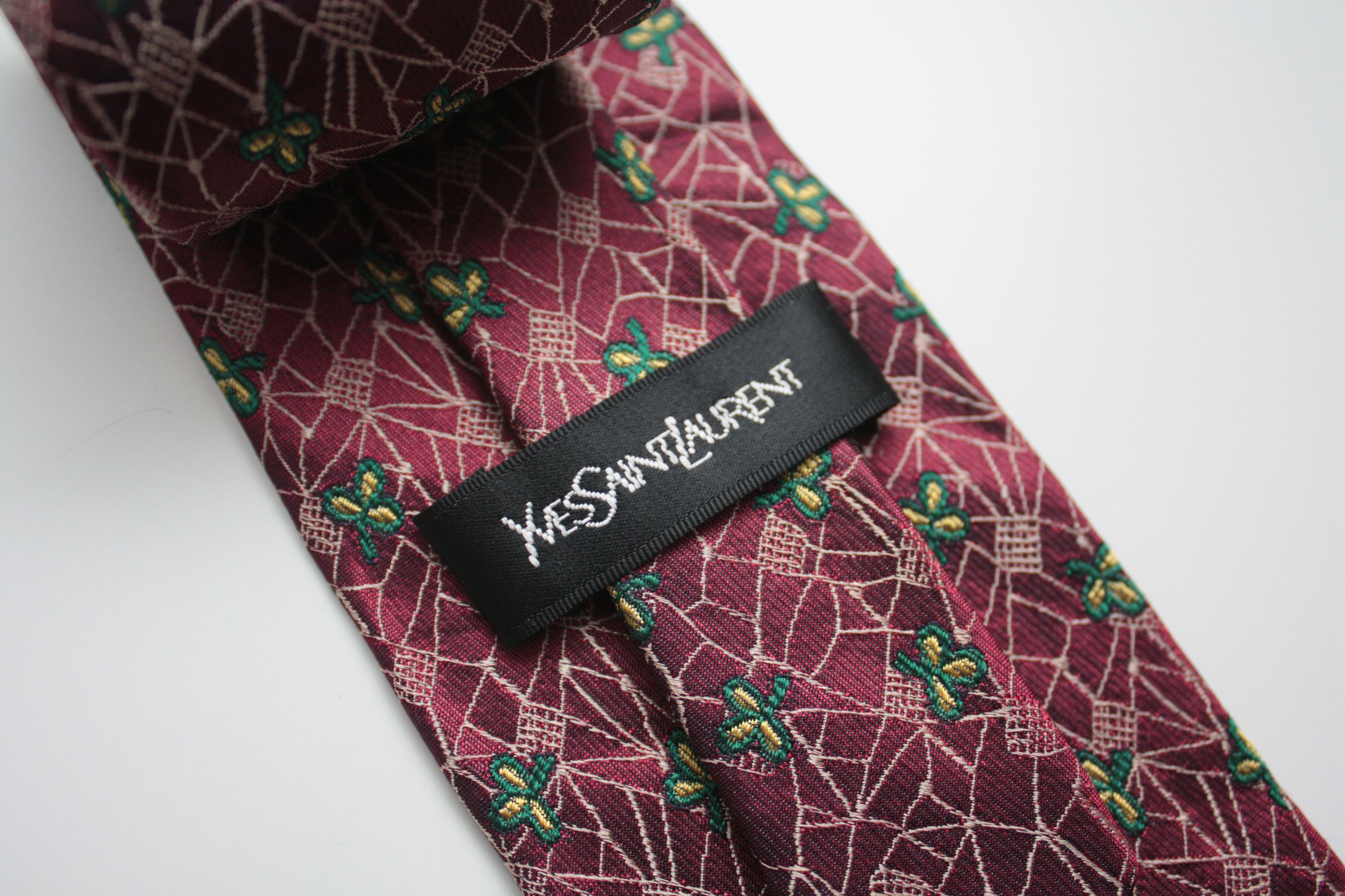 Vintage Yves Saint Laurent Burgundy Floral Silk Tie Vintage Size ONE SIZE - 2 Thumbnail