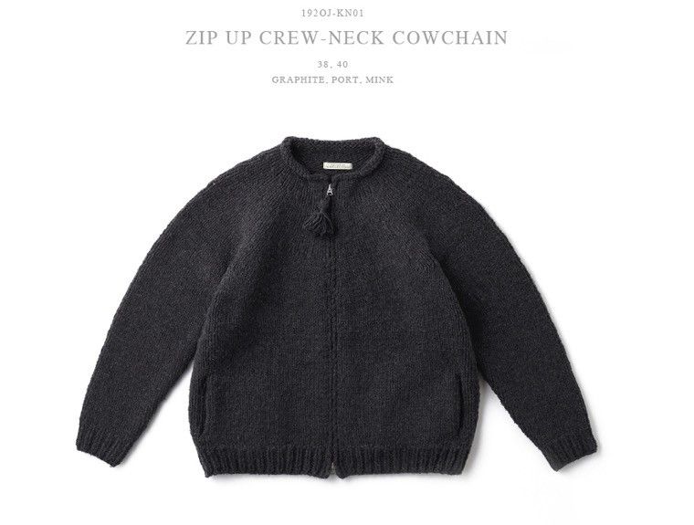 Japanese Brand Old Joe & co - zip up crew neck Cowichan - Graphite