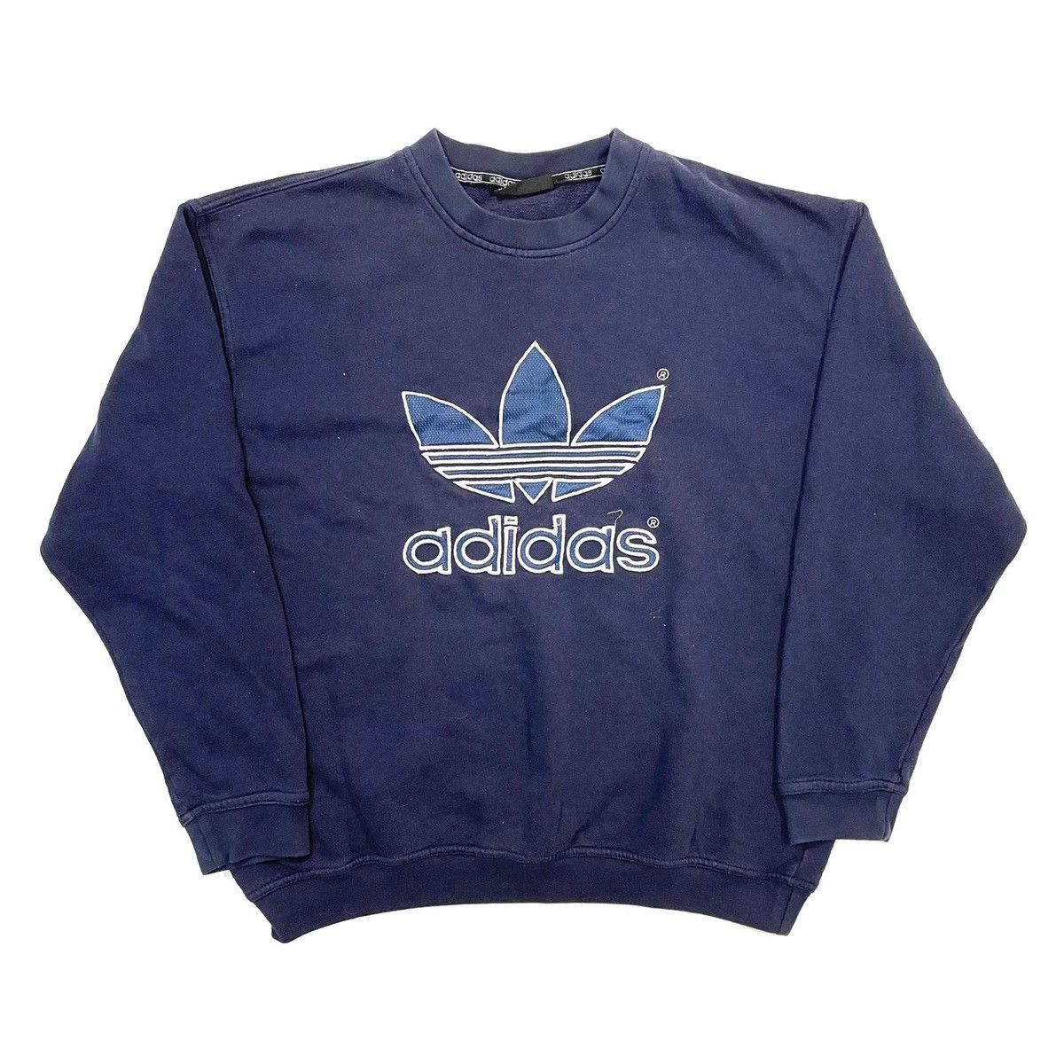 Adidas navy sweatshirt big embroidered trefoil vintage 90s