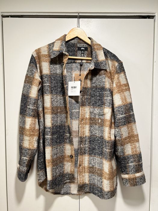 Stussy Plaid knit shirt button - brown | Grailed