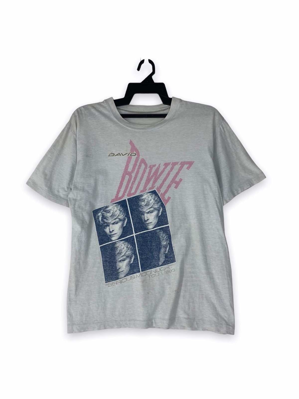 Tee-shirt Vintage David Bowie Serious Moonlight Tour 1983 - Taille S, Gris, Occasion Très Bon état
