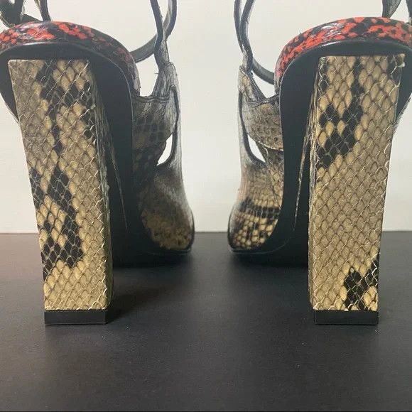 Dries Van Noten DRIES VAN NOTEN Red And Beige 100 Snakeskin Sandals 39 Size US 9.5 / IT 39.5 - 4 Thumbnail