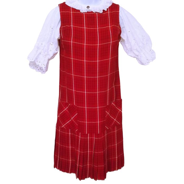 80s Dark Pinafore Jumper Dress Paisley Pockets By Boom