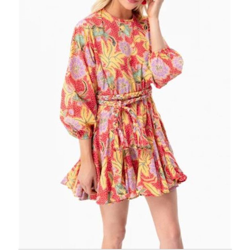 Rhode Rhode Resort Ella Floral Dress Mini Belted Puff Sleeves S | Grailed