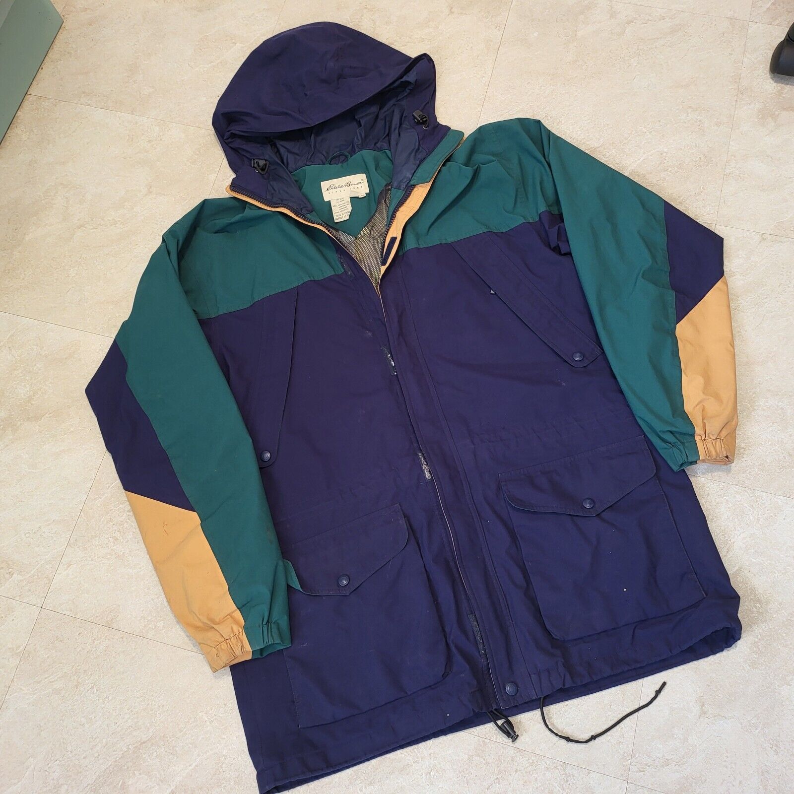 Eddie Bauer VTG Eddie Bauer Mens XLT XL T Tall Hooded Parka Rain GoreTex Colorblock Jacket