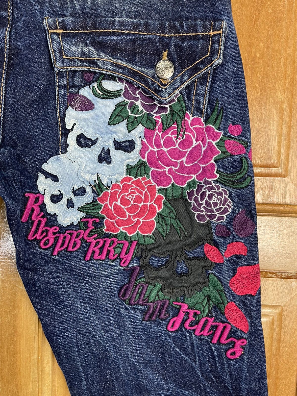 Vintage 1990s y2k denim overall shorts with 2024 floral embroidery