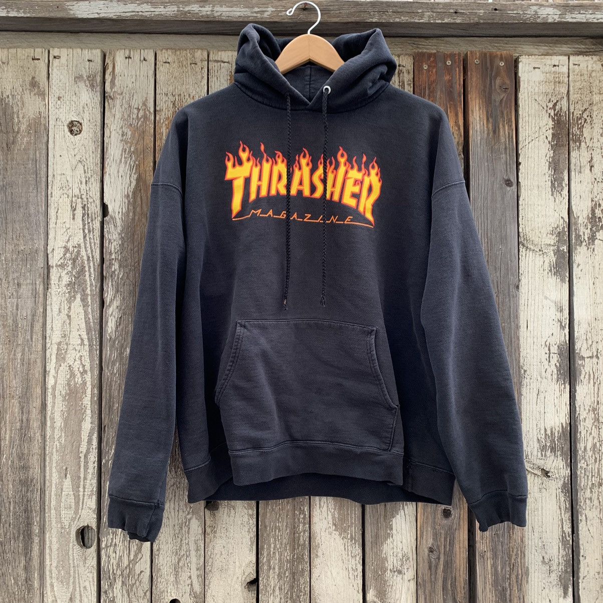 Thrasher Fire Pattern Pullover Hoodie, Men's XL cotton black type Vintage Second Hand