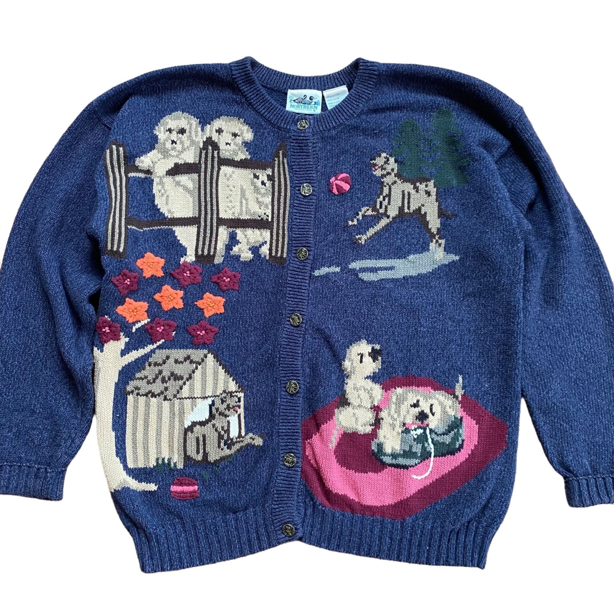 Vintage Womens Cardigan Sweater Size Large Dog Lovers Puppie