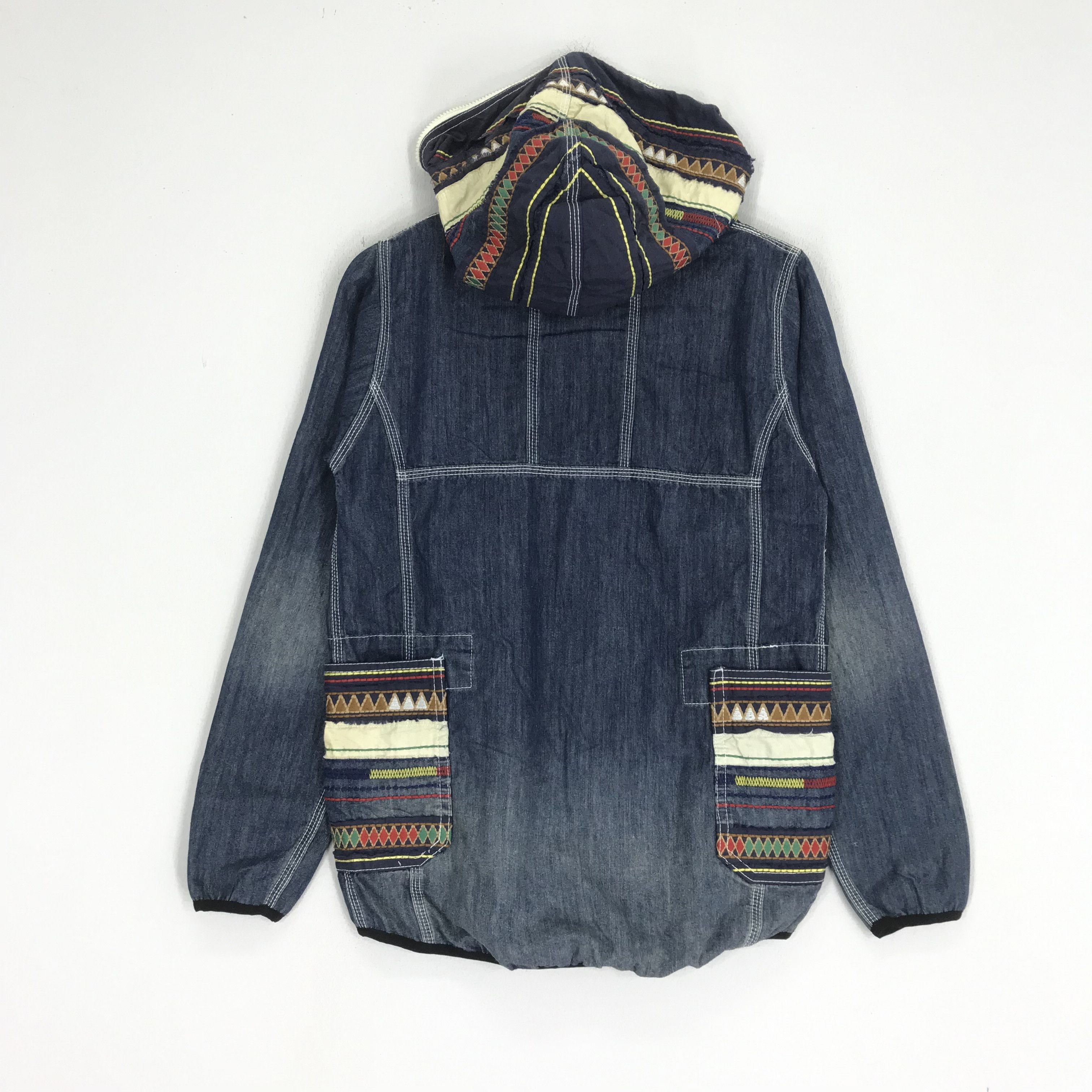 Designer × Vintage × go slow caravan Go Slow Caravan Denime Jacket Hoodie Native Pattern Size US S / EU 44-46 / 1 - 2 Thumbnail