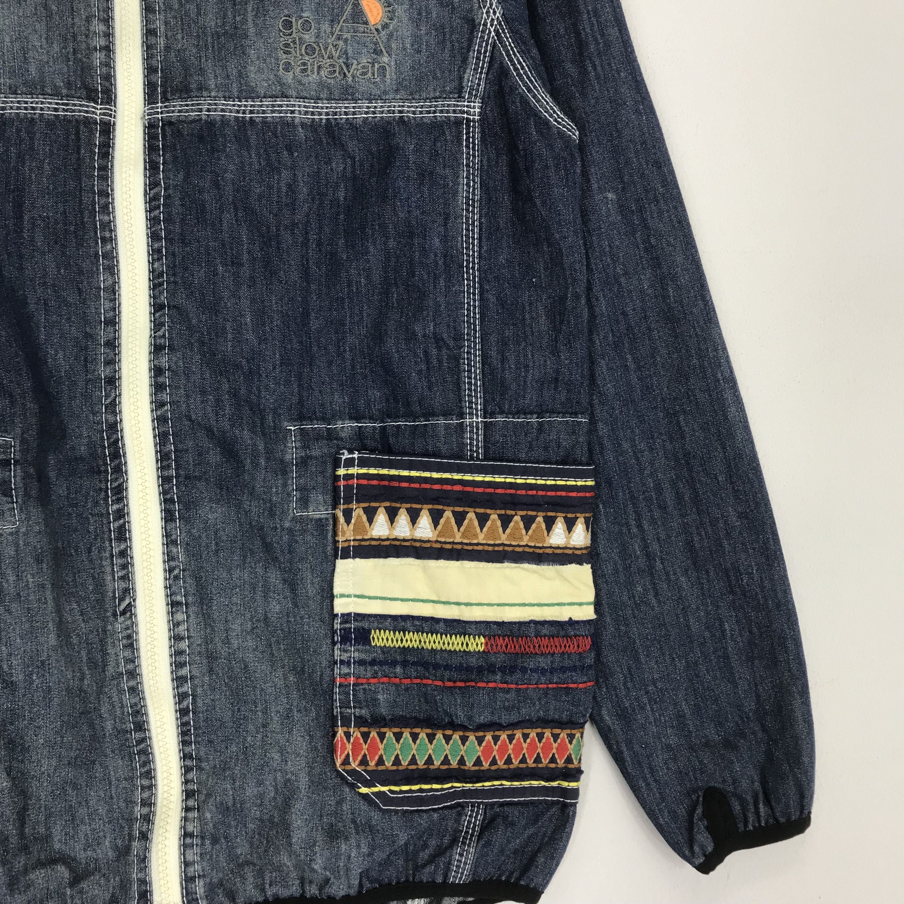 Designer × Vintage × go slow caravan Go Slow Caravan Denime Jacket Hoodie Native Pattern Size US S / EU 44-46 / 1 - 5 Thumbnail