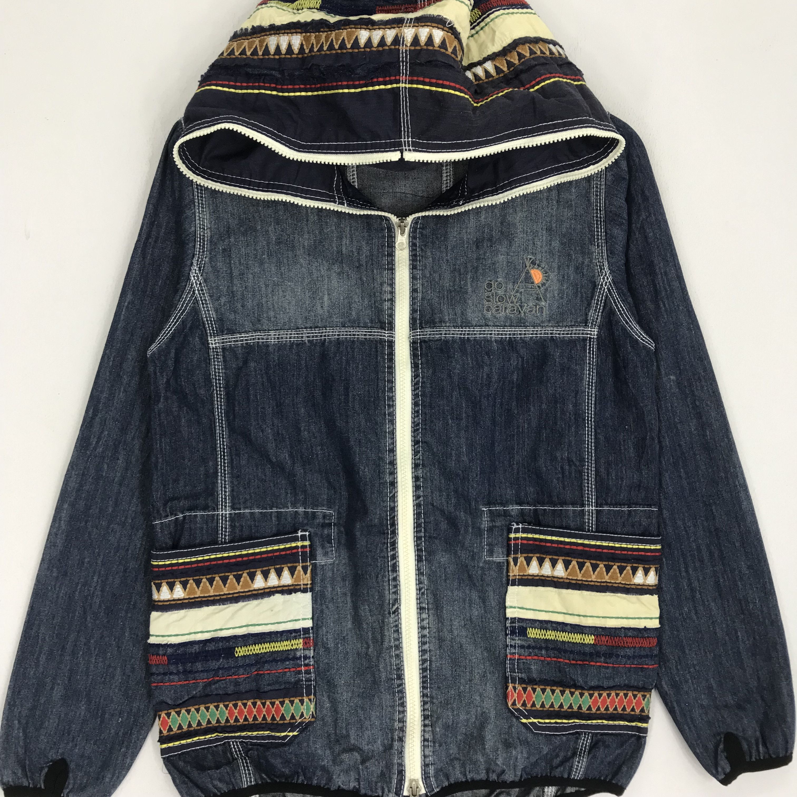 Designer × Vintage × go slow caravan Go Slow Caravan Denime Jacket Hoodie Native Pattern Size US S / EU 44-46 / 1 - 3 Thumbnail