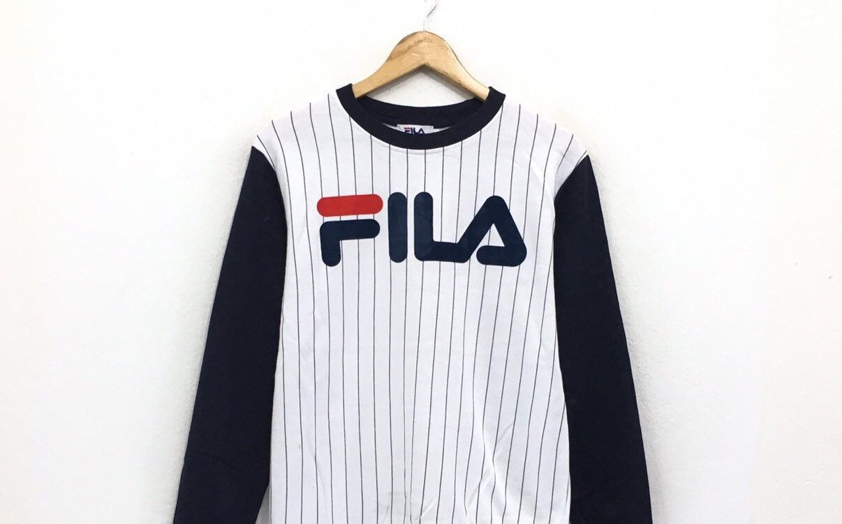 Fila Crewneck Stripe Sweatshirt Big Logo Spell Out Pullover