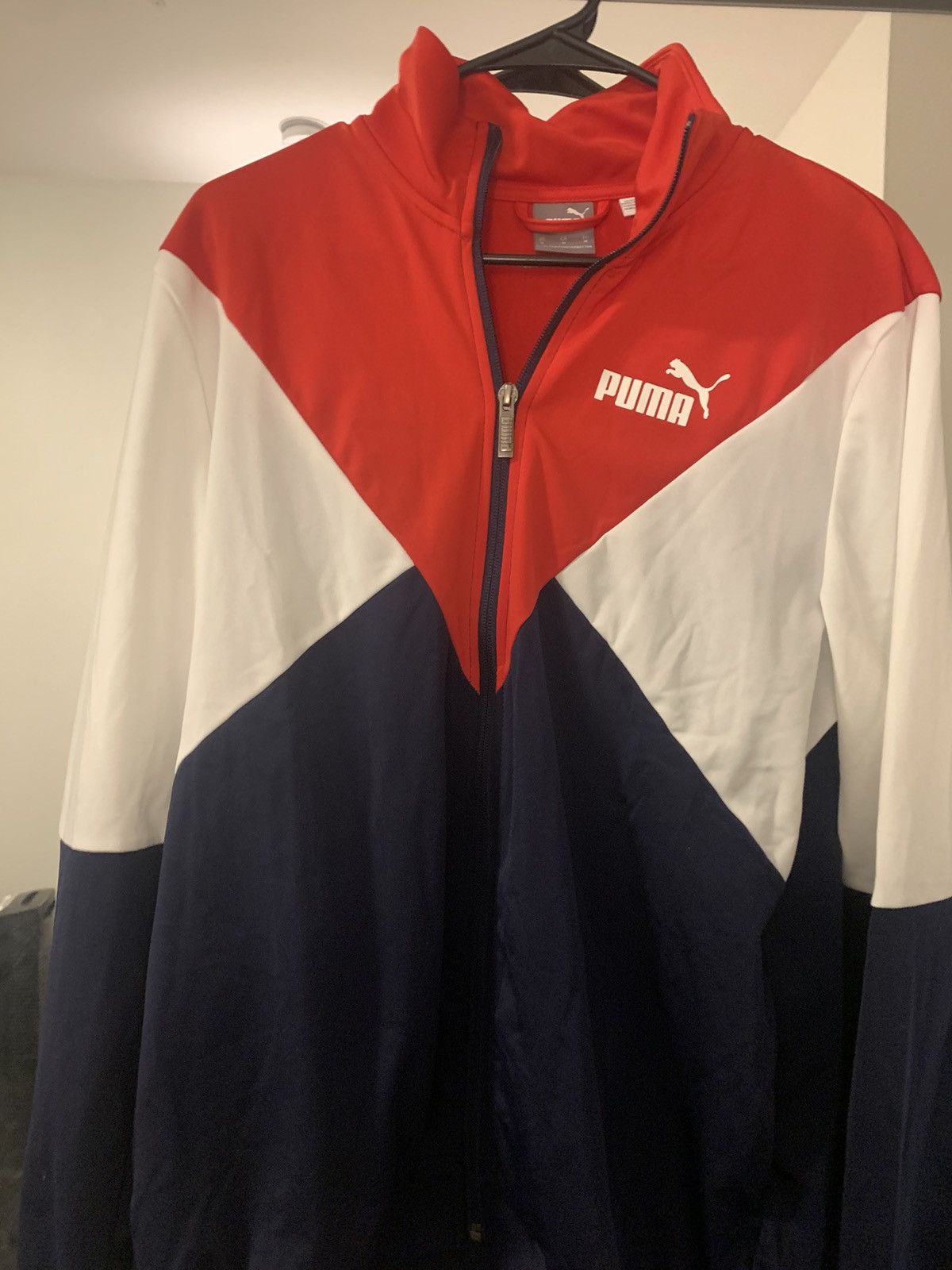 Red white and blue puma jacket online