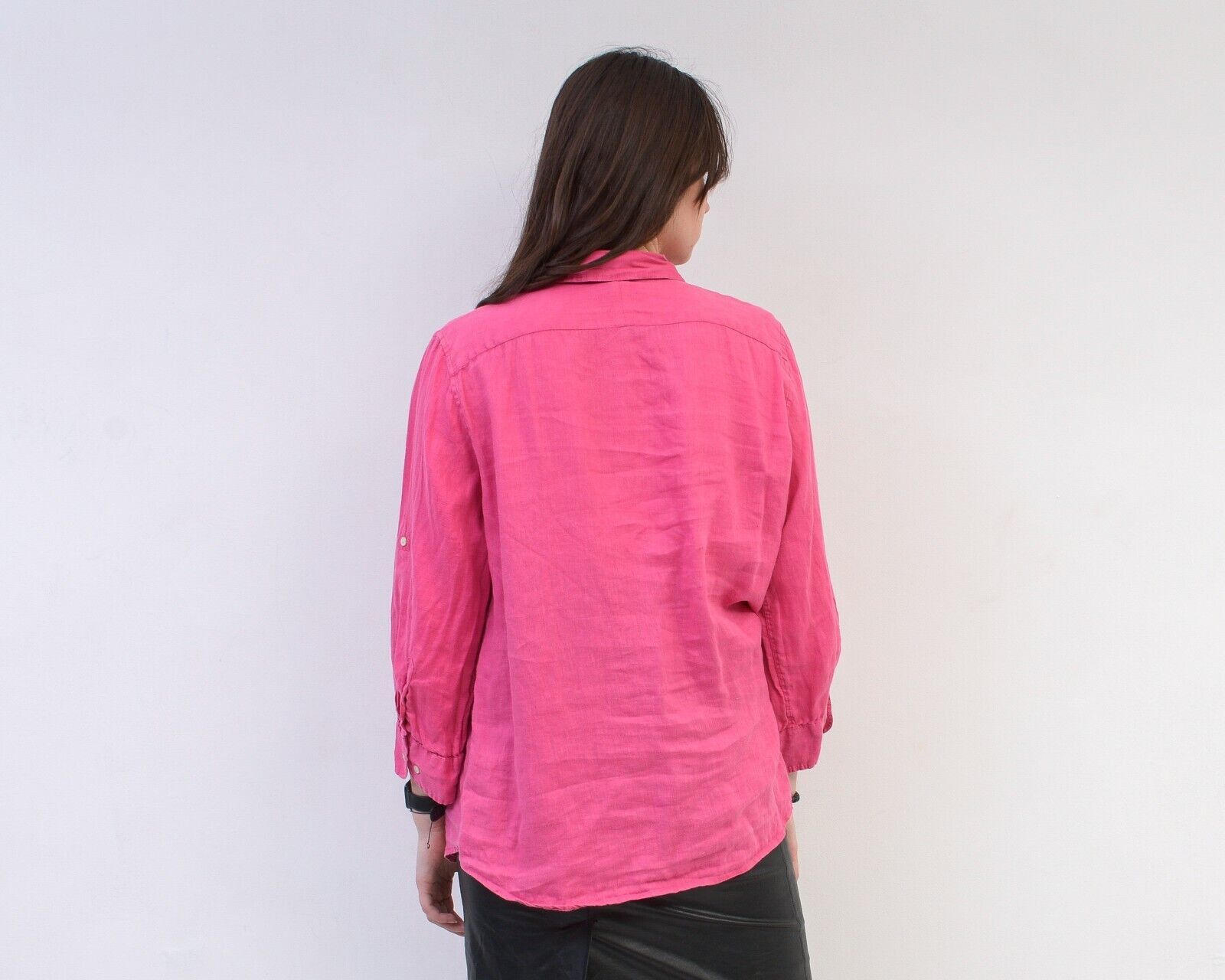 Ralph Lauren × Vintage Linen Button Up Shirt Pink V Neck Bright 3/4 Sleeves Size XL / US 12-14 / IT 48-50 - 3 Thumbnail