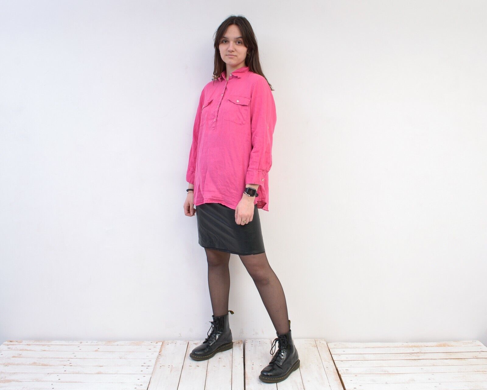 Ralph Lauren × Vintage Linen Button Up Shirt Pink V Neck Bright 3/4 Sleeves Size XL / US 12-14 / IT 48-50 - 2 Thumbnail