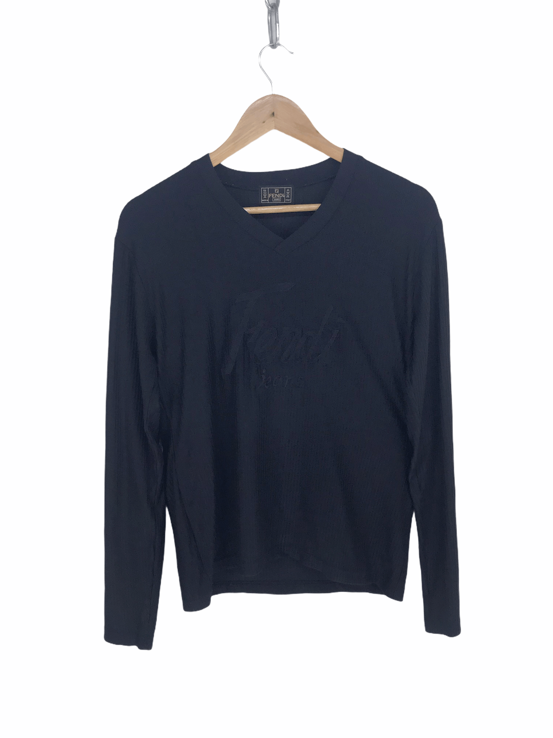 Fendi FENDI JEANS Embroidered Black Spell Out Pleated Shirt Size US M / EU 48-50 / 2 - 2 Thumbnail