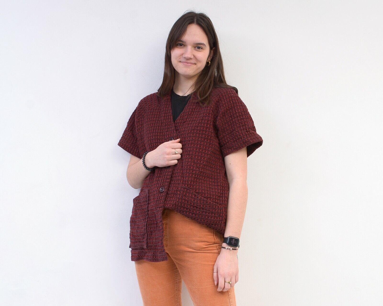 Other × Vintage 80s Women Waffle Fabric Waistcoat Vest Gilet Button Up Shirt Size XXL / US 16-18 / IT 52-54 - 3 Thumbnail