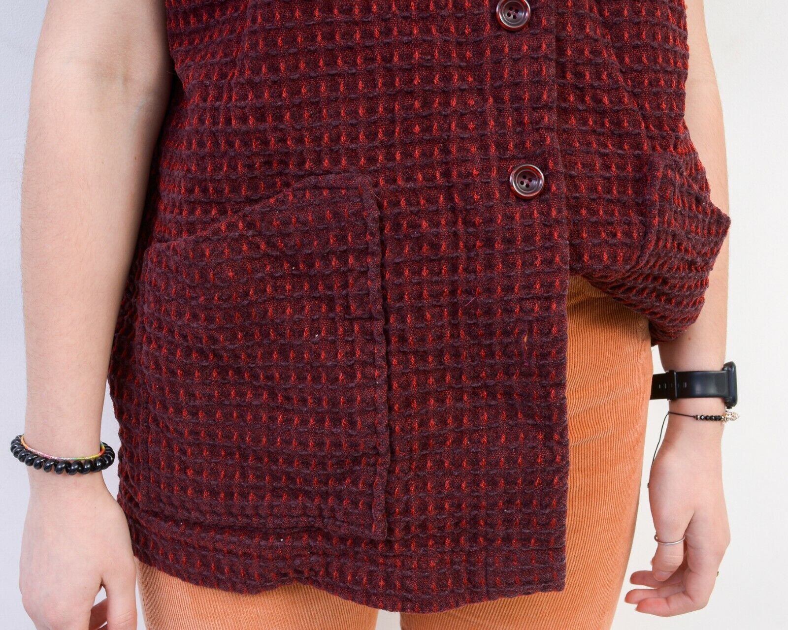 Other × Vintage 80s Women Waffle Fabric Waistcoat Vest Gilet Button Up Shirt Size XXL / US 16-18 / IT 52-54 - 5 Thumbnail