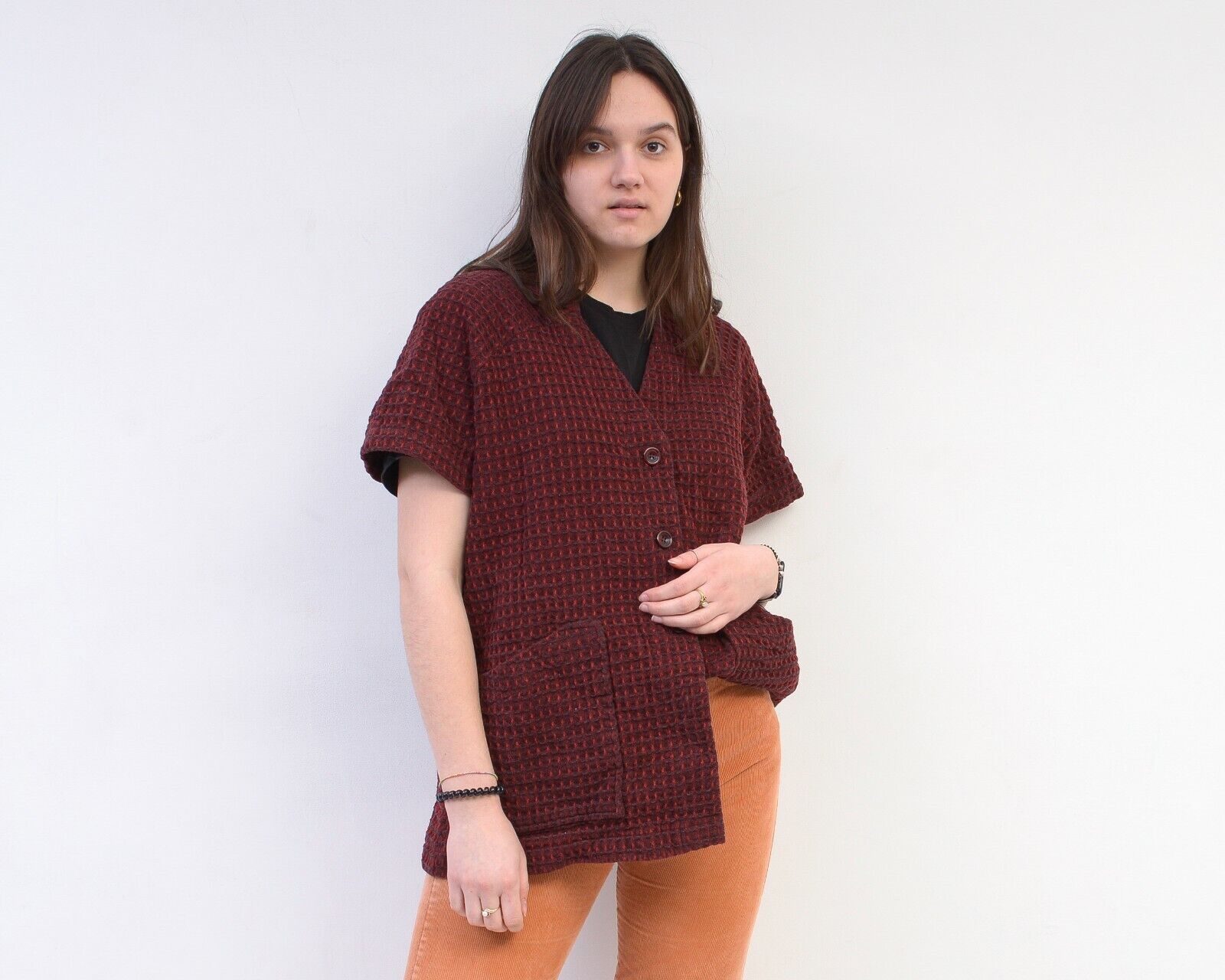 Other × Vintage 80s Women Waffle Fabric Waistcoat Vest Gilet Button Up Shirt Size XXL / US 16-18 / IT 52-54 - 1 Thumbnail