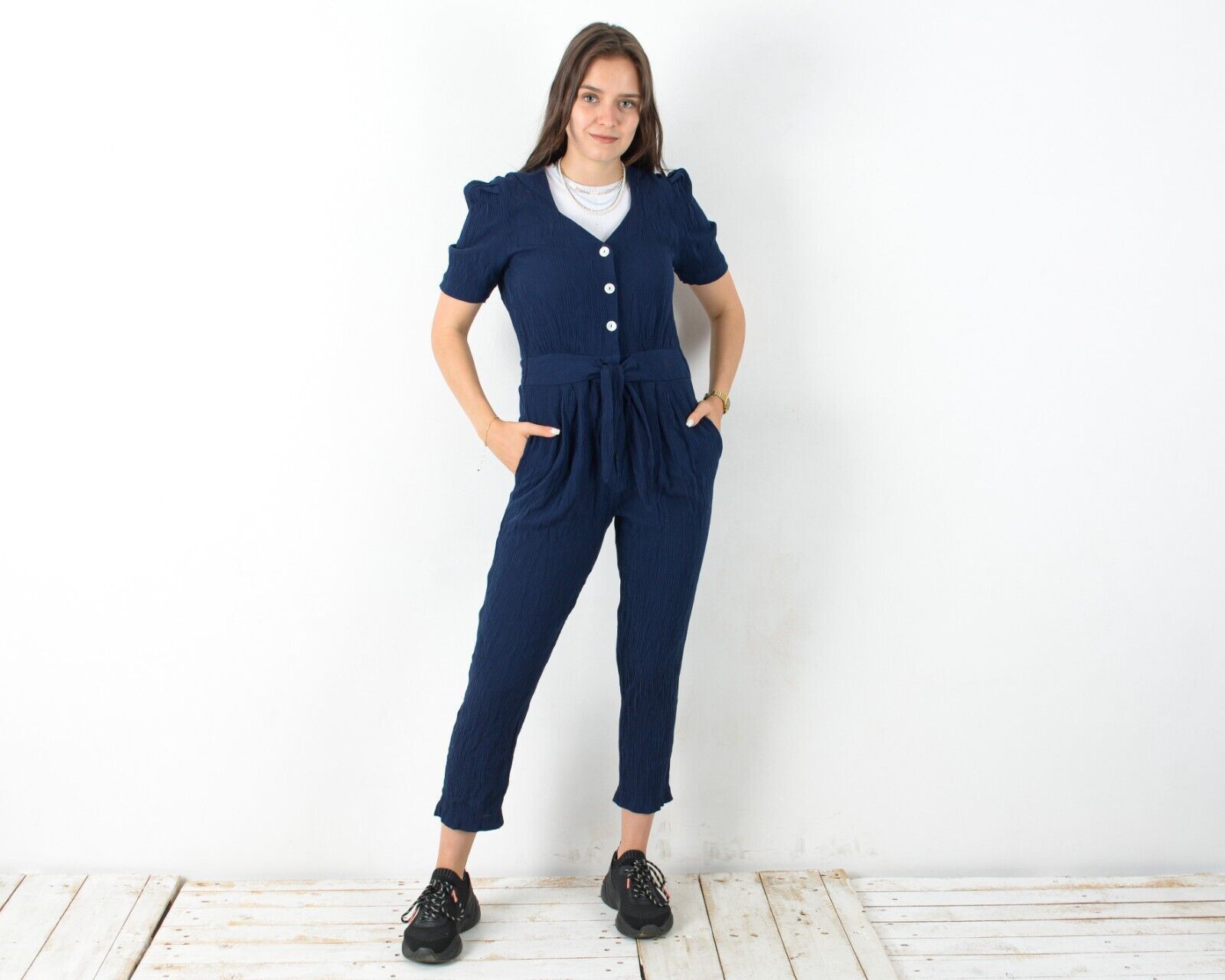Vintage 90's Overall Jumpsuit Button Chore Summer French Petite Size S / US 4 / IT 40 - 2 Thumbnail