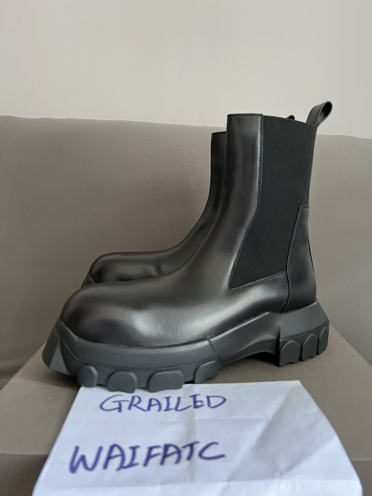 Rick Owens RICK OWENS LEATHER BLACK BEATLE BOZO TRACTOR BOOTS ...