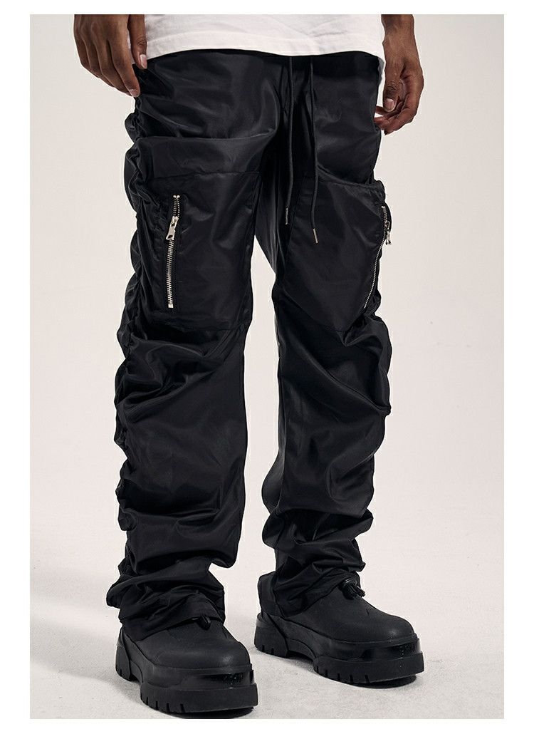 Sportswear utility pocket zipper hiphop skate pleated stack pants | Grailed