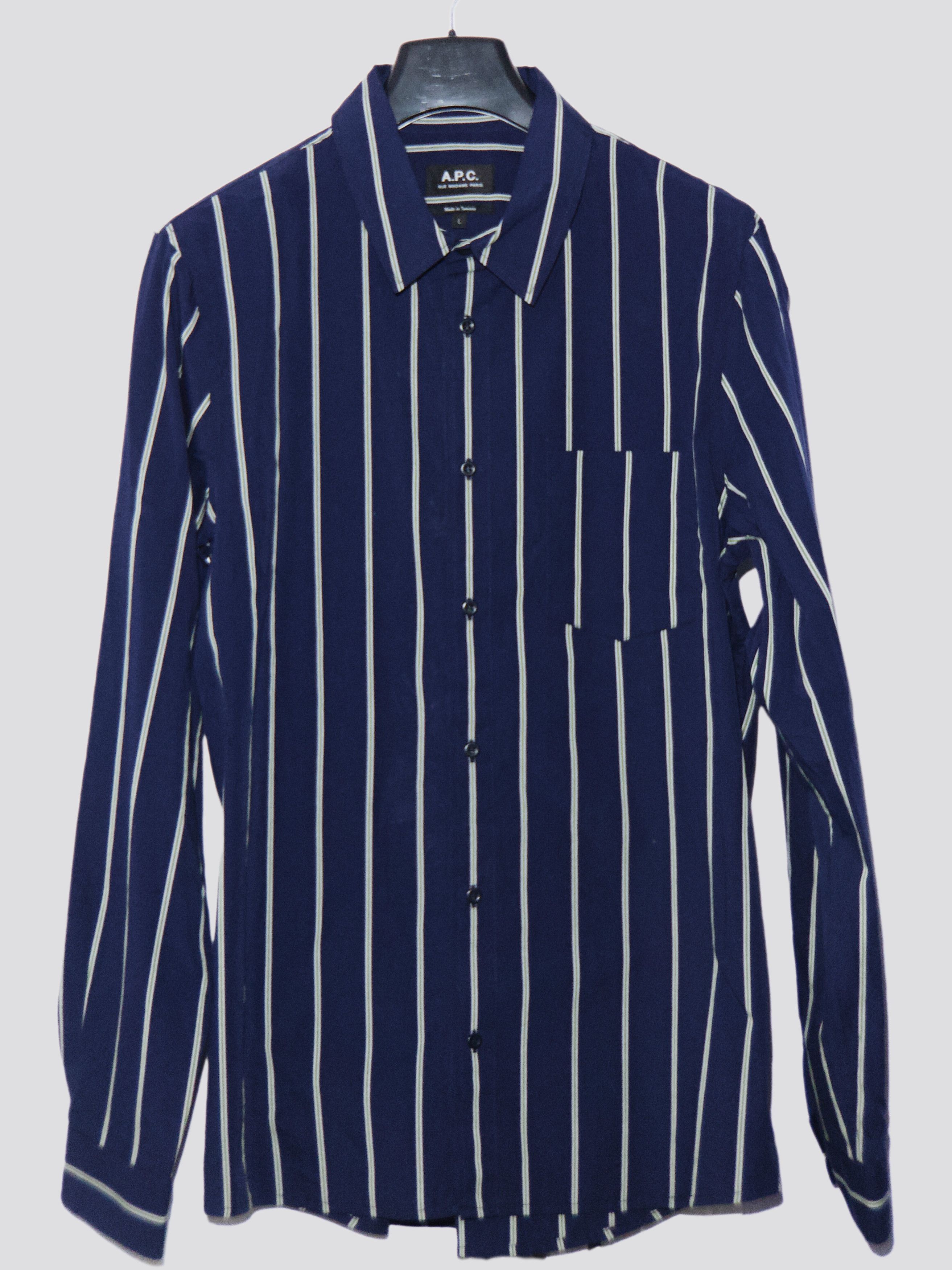 A.P.C. A.P.C. Navy Striped Poplin Shirt L Size US L / EU 52-54 / 3 - 2 Thumbnail