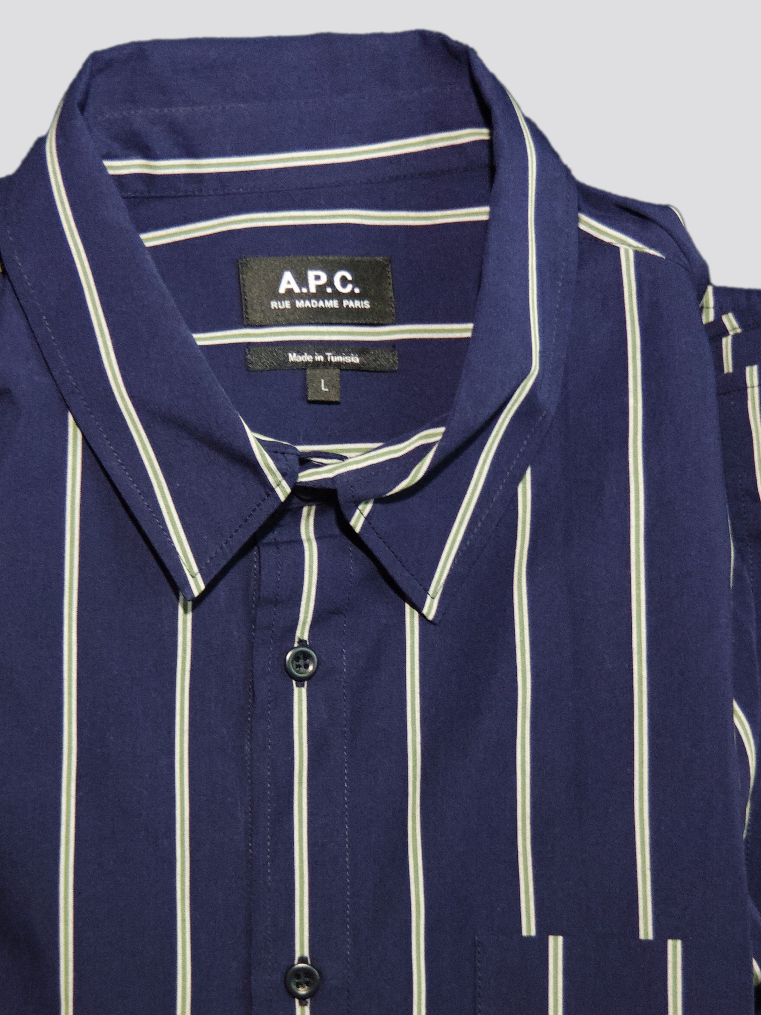 A.P.C. A.P.C. Navy Striped Poplin Shirt L Size US L / EU 52-54 / 3 - 4 Thumbnail