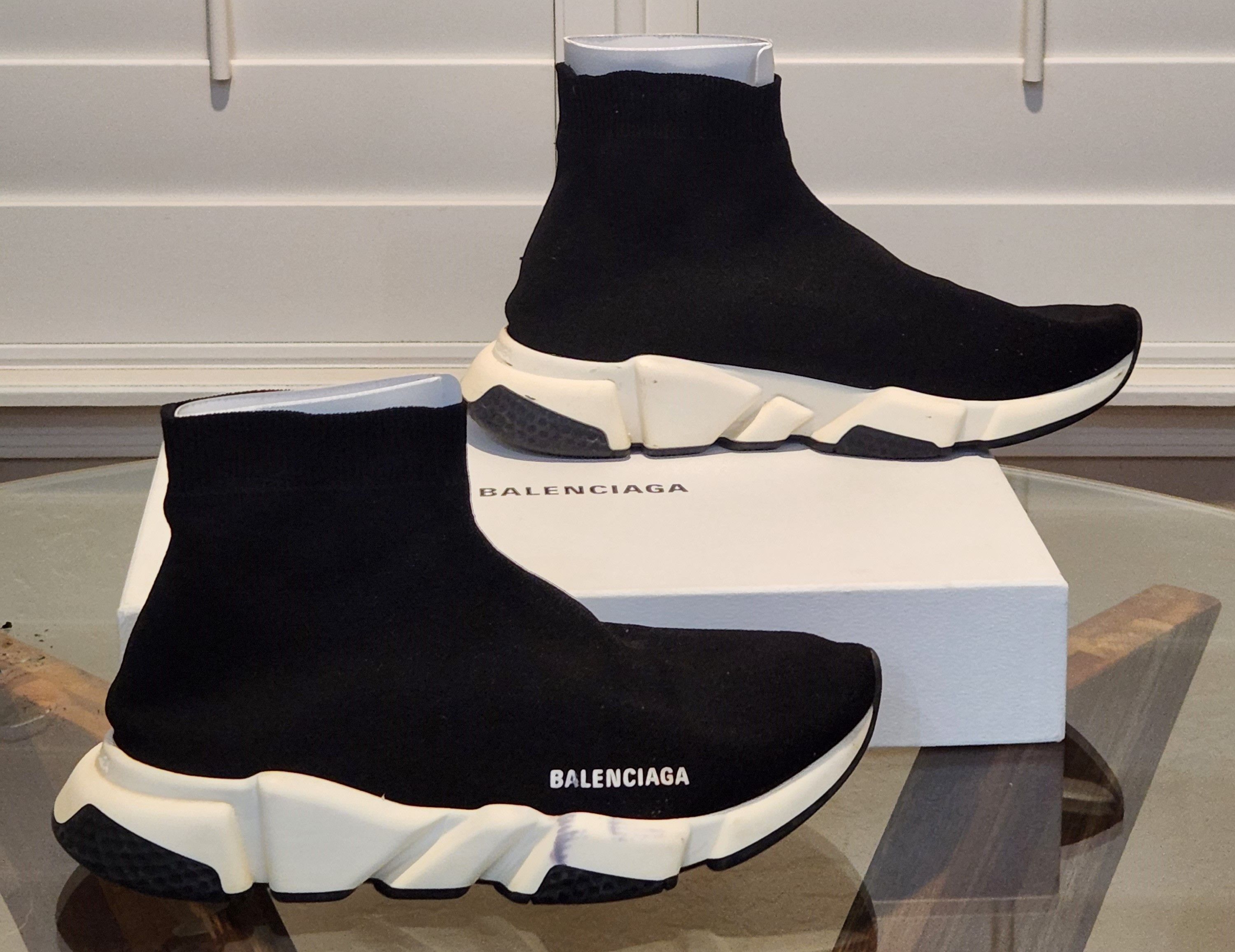 balenciaga speed trainer black white volt