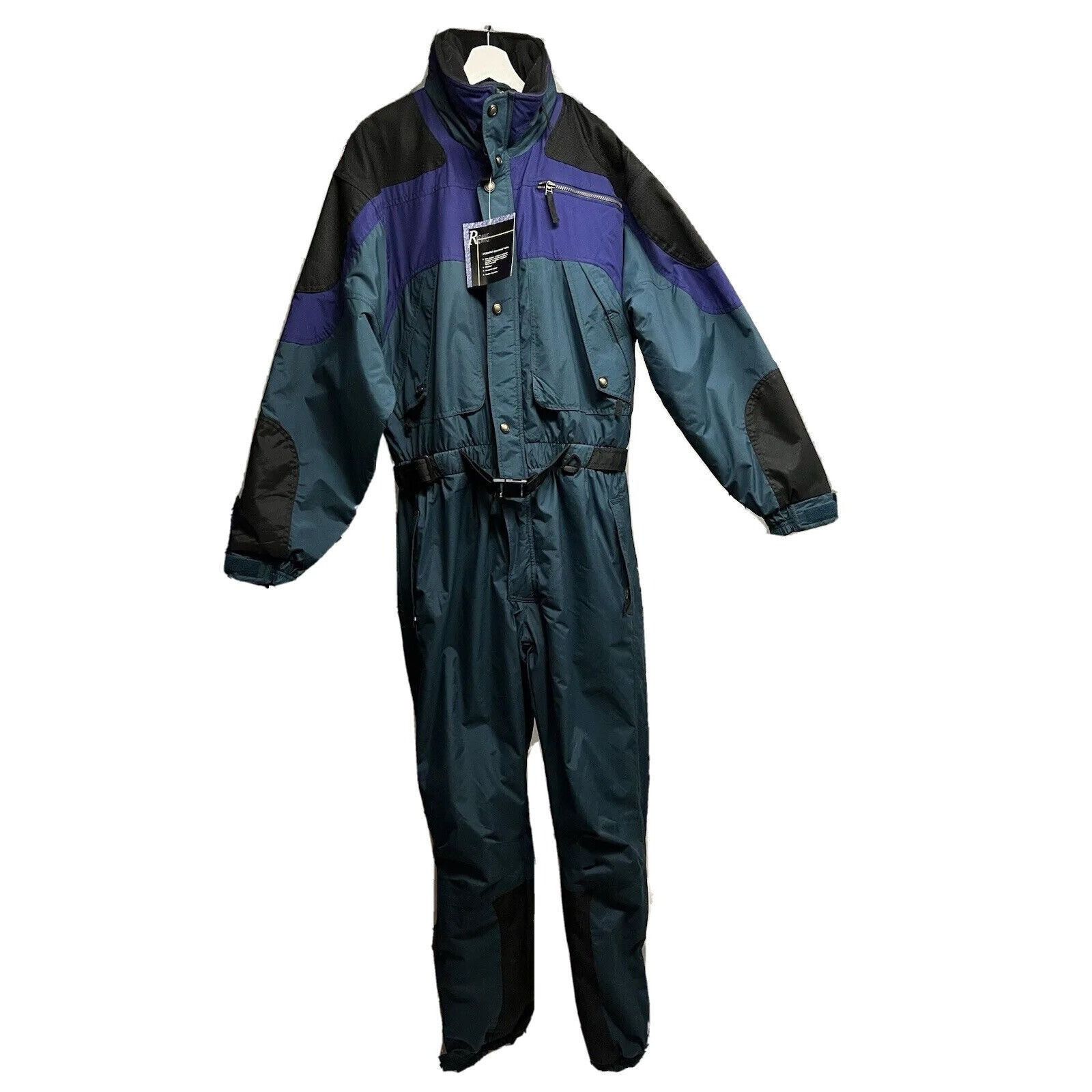 Raewiks Skiwear Vintage One Piece Colorblock Lined Hood Belt