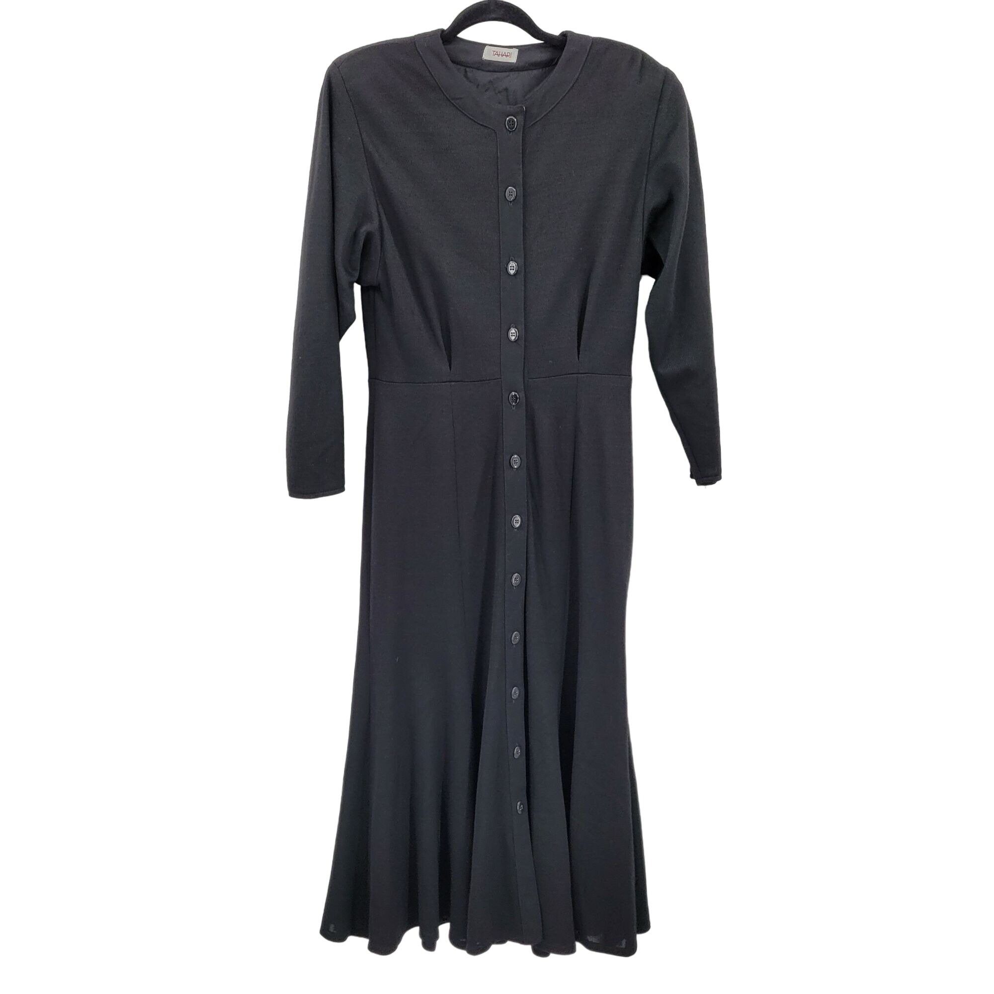 Elie Tahari 80s Tahari Dress Wool Knit Modest Long Sleeve Maxi Black Size M / US 6-8 / IT 42-44 - 2 Preview