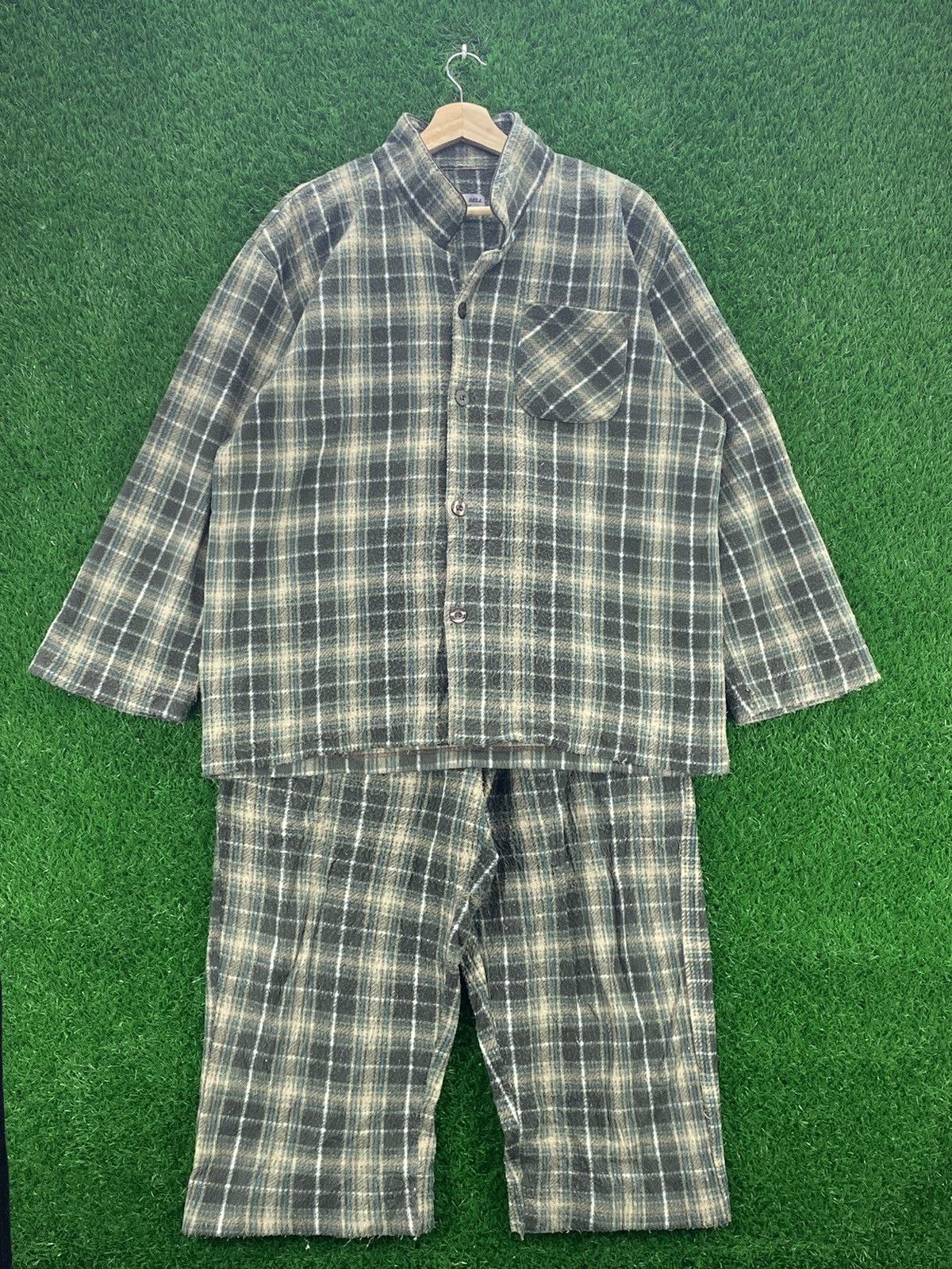 image of Pyjama Clothing x Vintage Pyjama Set Fleece Checkered, Men's (Size XL)