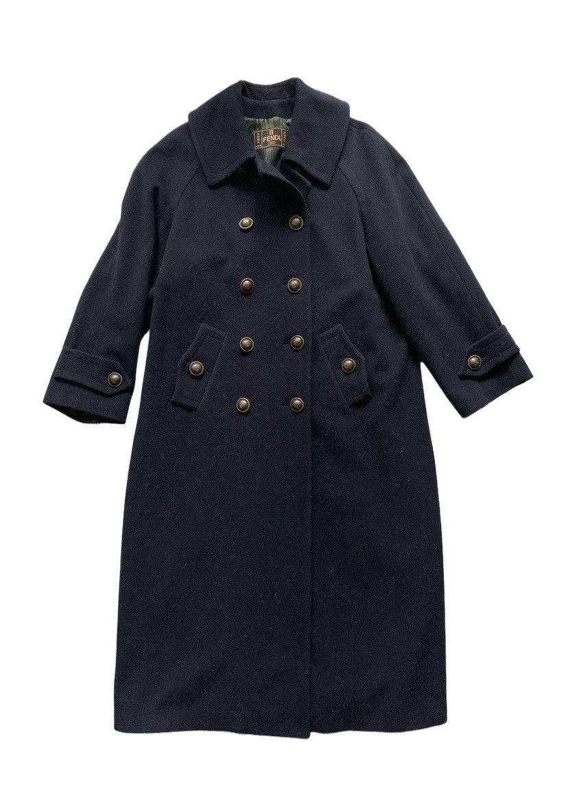Fendi Vintage Double Breasted Long Wool Navy Heavy Coat