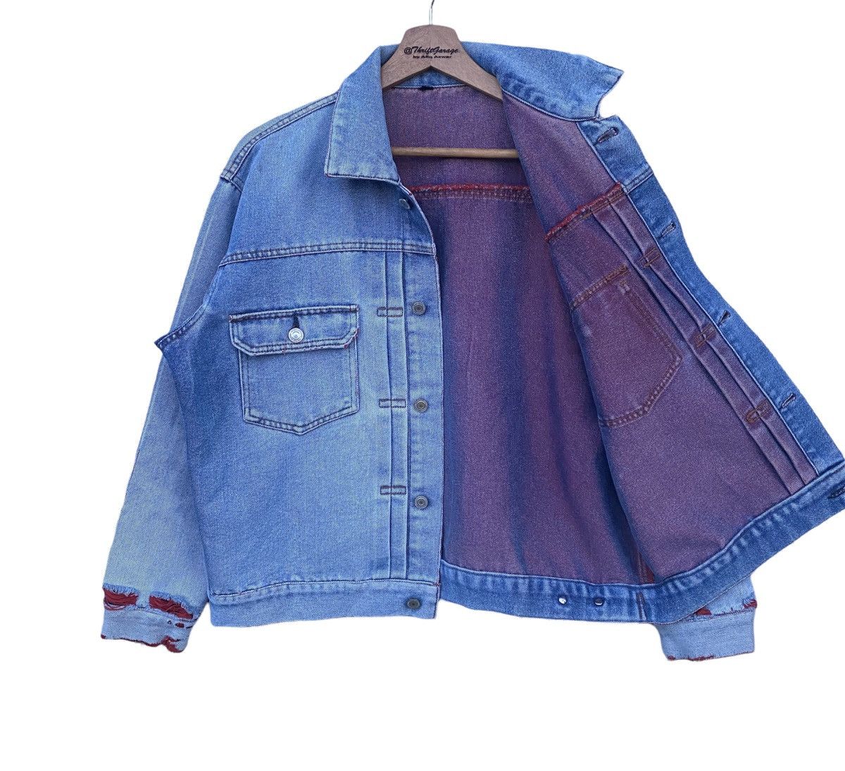 Japanese Brand Vtg Distressed Japanese Brand Acid Wash Denim Jacket Size US XXL / EU 58 / 5 - 10 Thumbnail