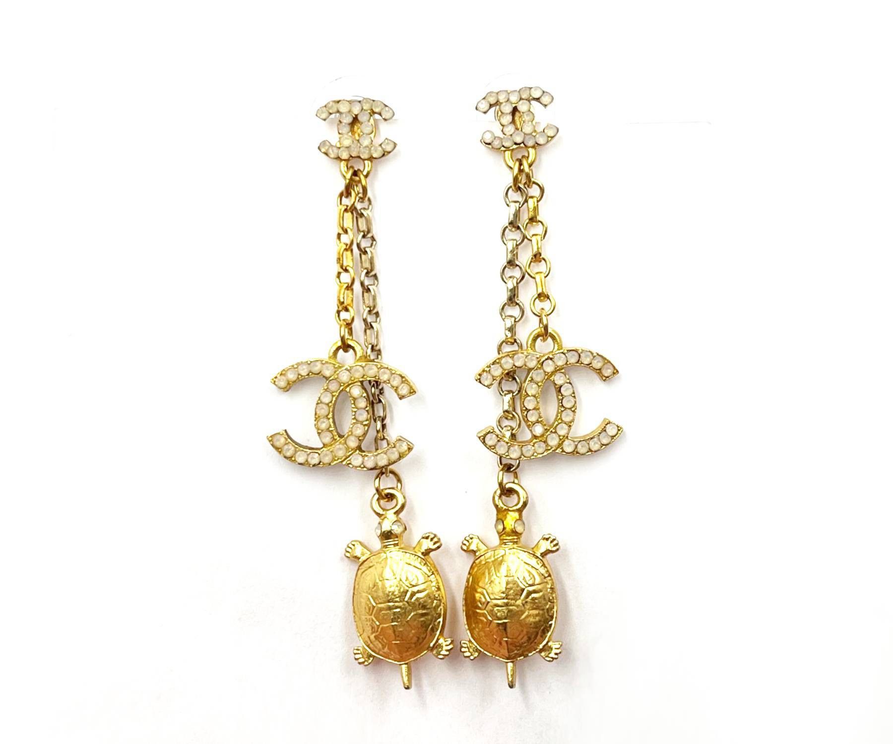 Chanel RareVintage Gold Plated CC Opal Tortoise Earrings