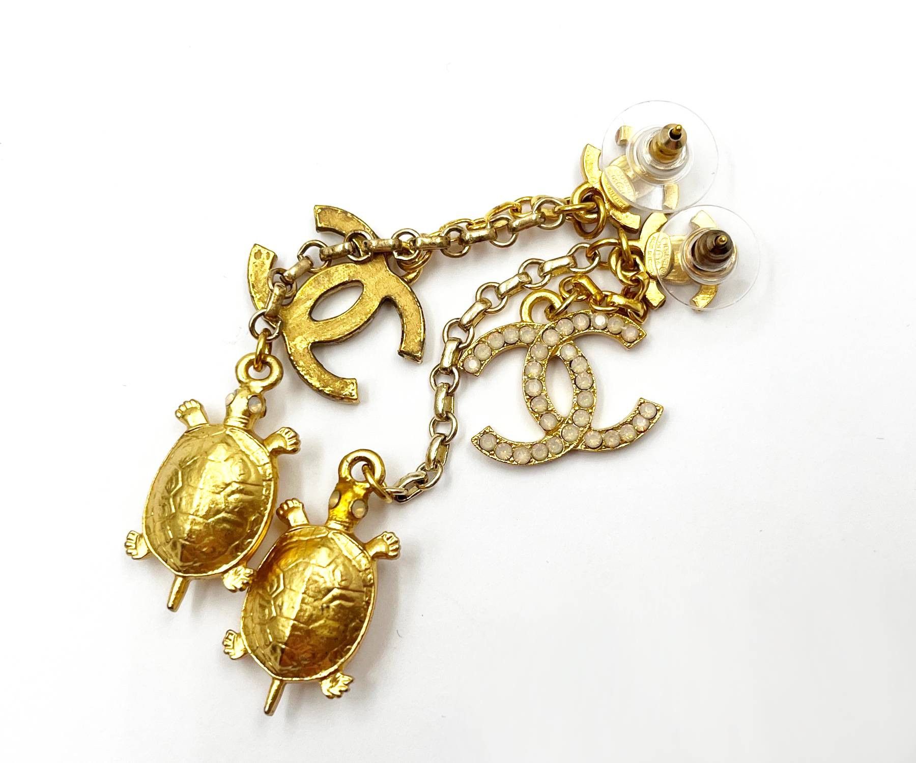 Chanel RareVintage Gold Plated CC Opal Tortoise Earrings