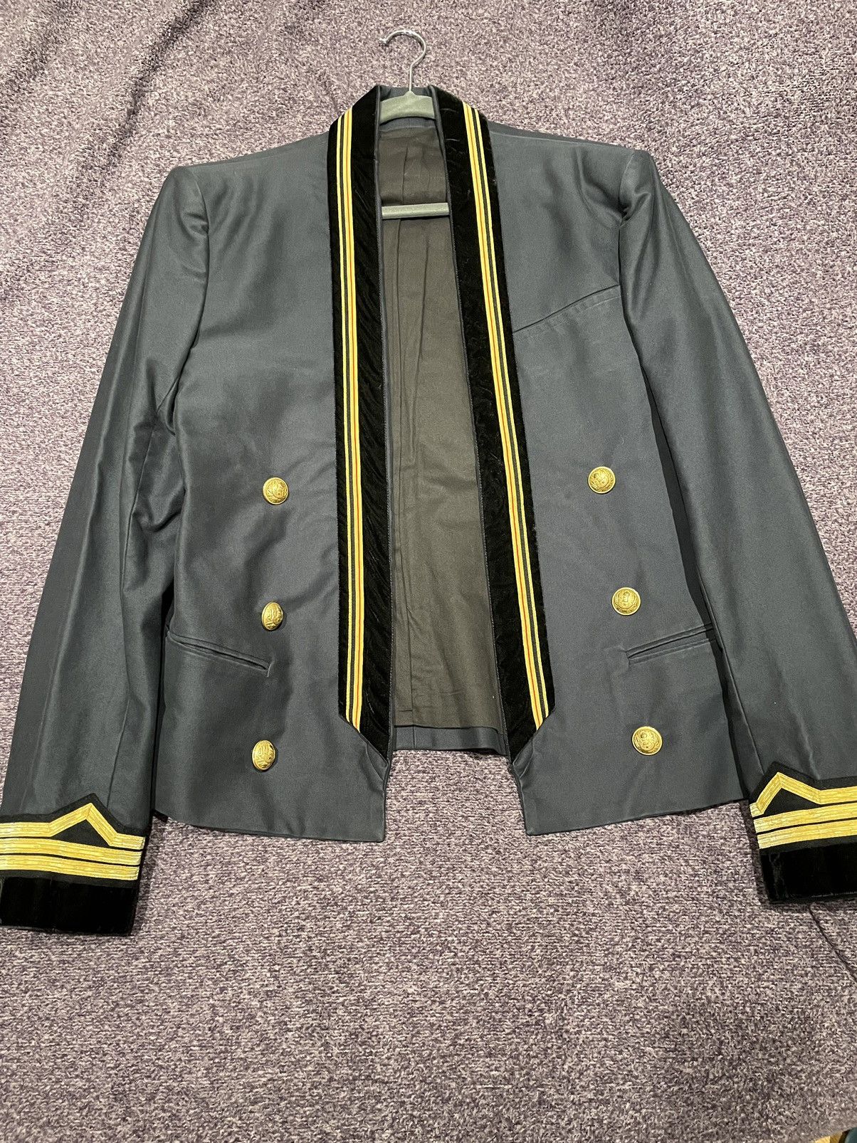 Balmain Balmain Navy Cotton Velvet Military Shawl (Size 52) Size 52R - 1 Thumbnail