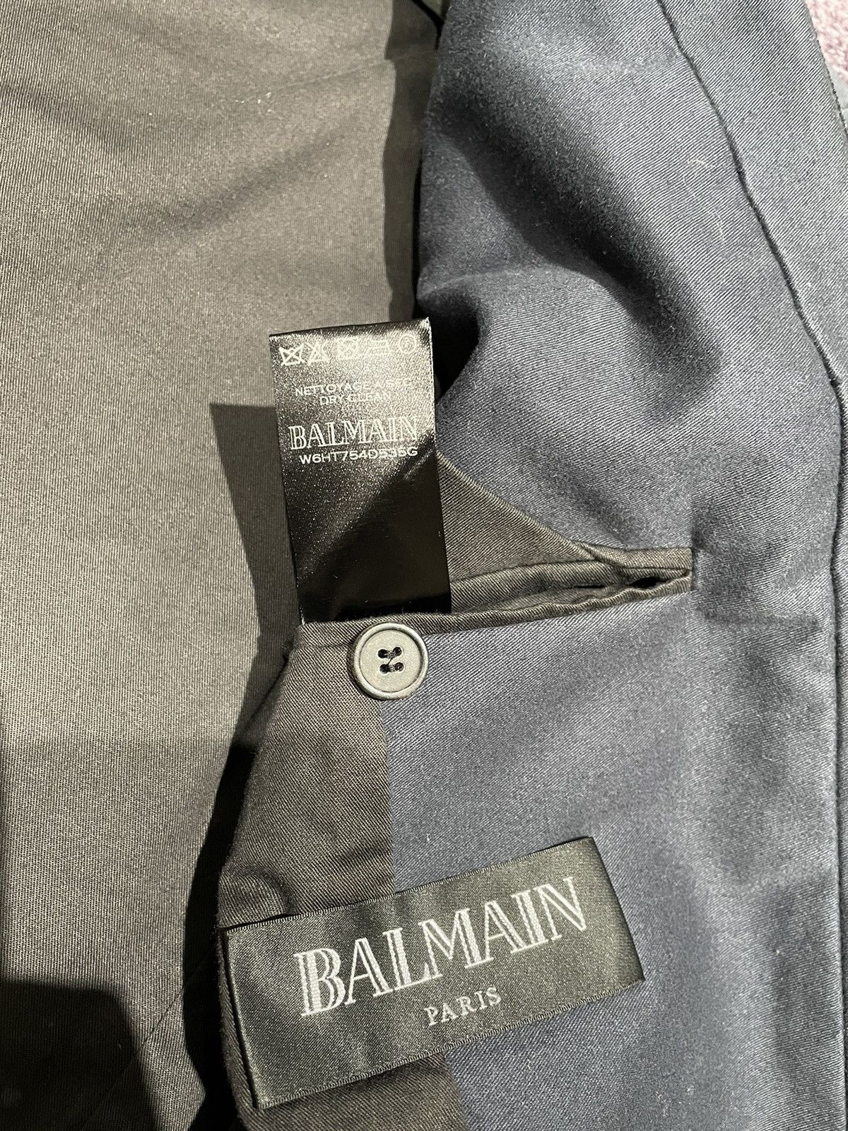 Balmain Balmain Navy Cotton Velvet Military Shawl (Size 52) Size 52R - 3 Thumbnail