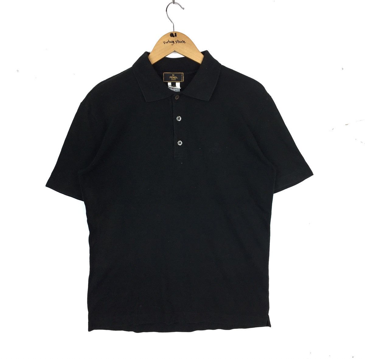 image of Fendi Polos Shirt Made In Italy Small Logo Embroidery in Black, Men's (Size Medium)